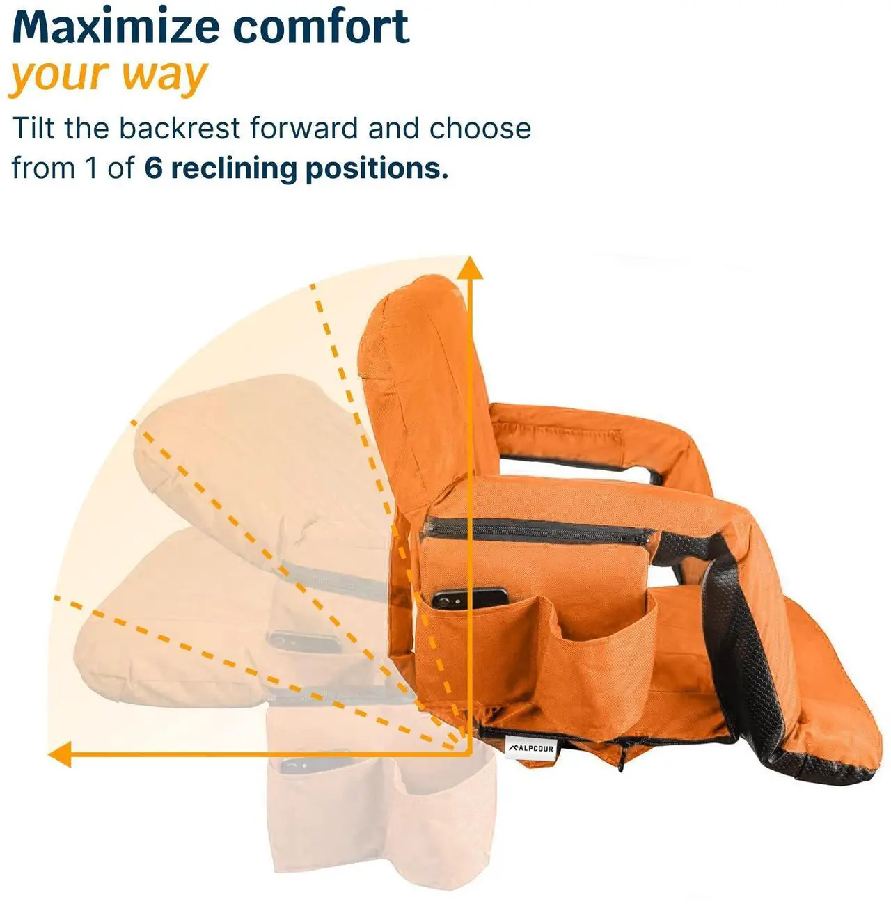 Alt view image 6 of 7 - Reclining Stadium Seats for Bleachers with Back Support  Wide Bleacher Chair Cushion, Armrests, Large Pockets, and Multiple Safety Features  Best Stadium Seat Chairs for Camping, Kayak Backs & More