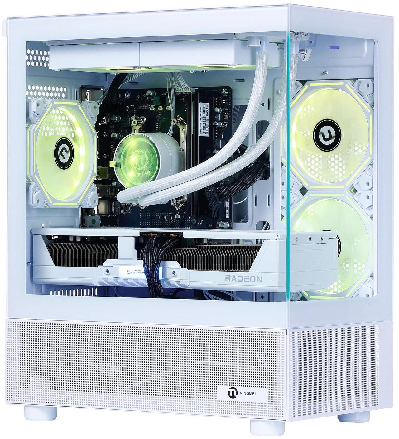Main image of NINGMEI Gaming PC Desktop, AMD Ryzen 7 7800X3D 8 core 4.2GHz(up to 5.0GHz), AMD Radeon RX 9070XT 16GB, 32GB DDR5 RAM 6000MHz, 1TB NVME SSD, 750W PSU, Windows 11 Home 64-bit, White