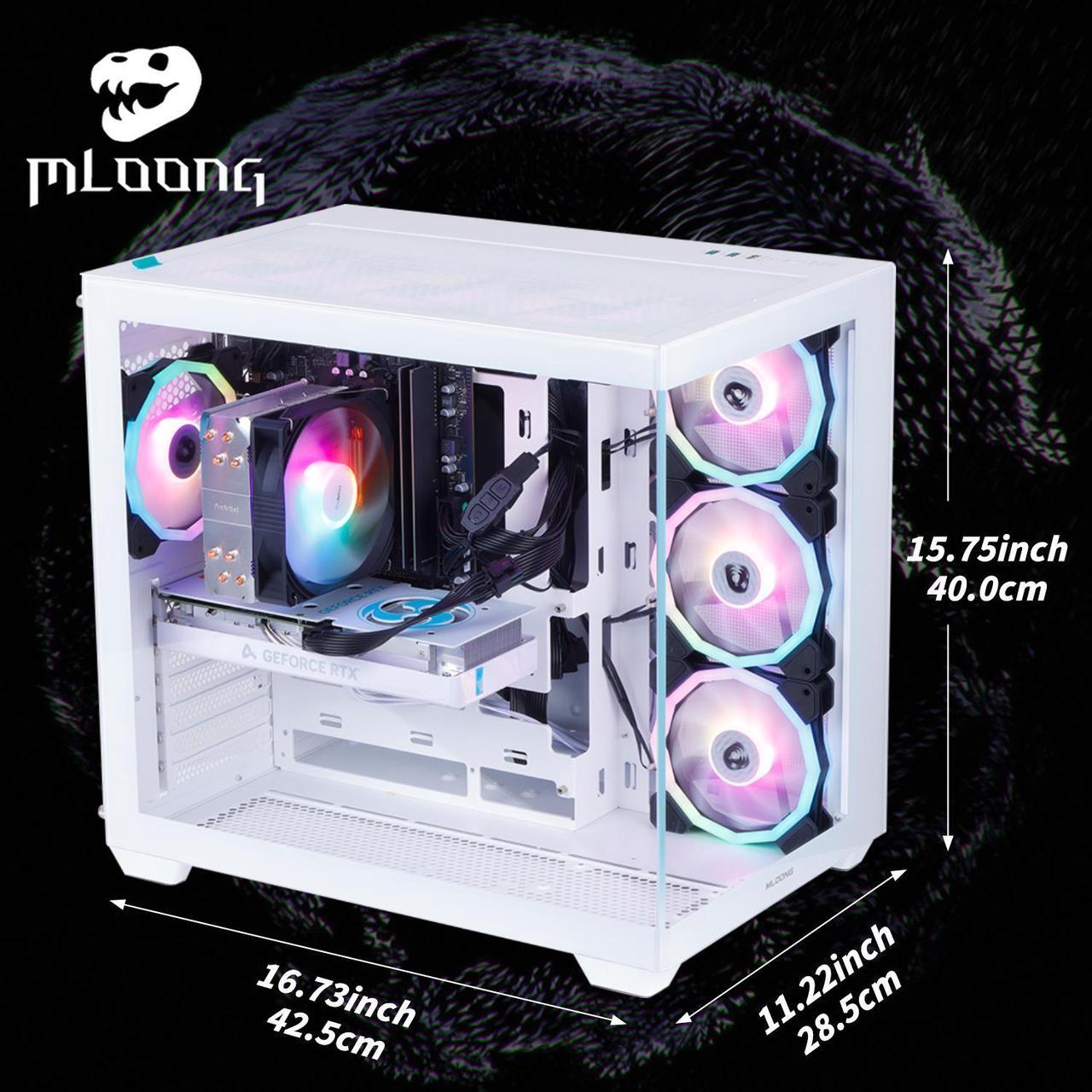 Alt view image 6 of 7 - Mloong White Gaming PC AMD Ryzen 5 5500 (Up to 4.2 GHz) CPU, GeForce RTX 4060 8GB, 1TB NVME SSD, 16GB DDR4 RAM 3200MHz, 600W PSU,7ARGB Fans, Windows 11 Home 64-bit WIFI Gaming Desktop