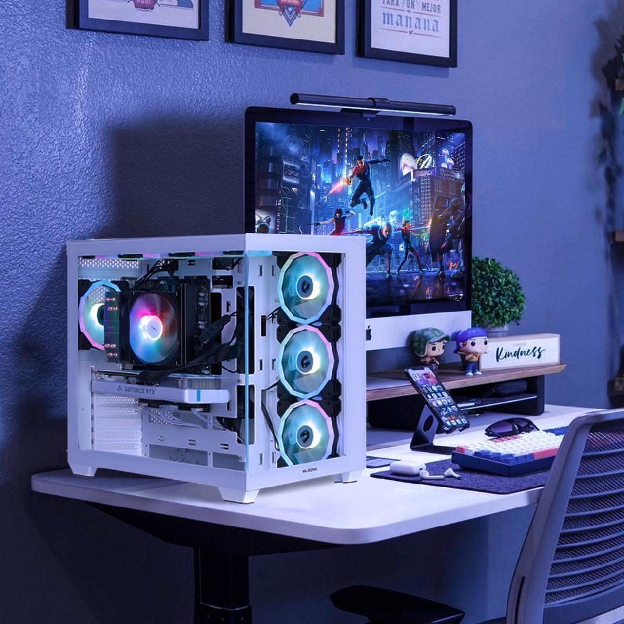 Alt view image 7 of 7 - Mloong White Gaming PC AMD Ryzen 5 5500 (Up to 4.2 GHz) CPU, GeForce RTX 4060 8GB, 1TB NVME SSD, 16GB DDR4 RAM 3200MHz, 600W PSU,7ARGB Fans, Windows 11 Home 64-bit WIFI Gaming Desktop