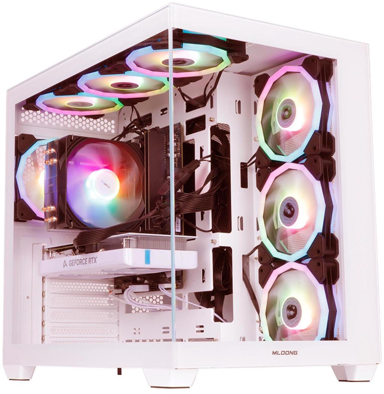 Alt view image 2 of 7 - Mloong White Gaming PC AMD Ryzen 5 5500 (Up to 4.2 GHz) CPU, GeForce RTX 4060 8GB, 1TB NVME SSD, 16GB DDR4 RAM 3200MHz, 600W PSU,7ARGB Fans, Windows 11 Home 64-bit WIFI Gaming Desktop