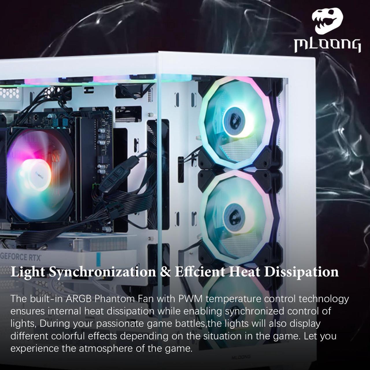 Alt view image 4 of 7 - Mloong White Gaming PC AMD Ryzen 5 5500 (Up to 4.2 GHz) CPU, GeForce RTX 4060 8GB, 1TB NVME SSD, 16GB DDR4 RAM 3200MHz, 600W PSU,7ARGB Fans, Windows 11 Home 64-bit WIFI Gaming Desktop