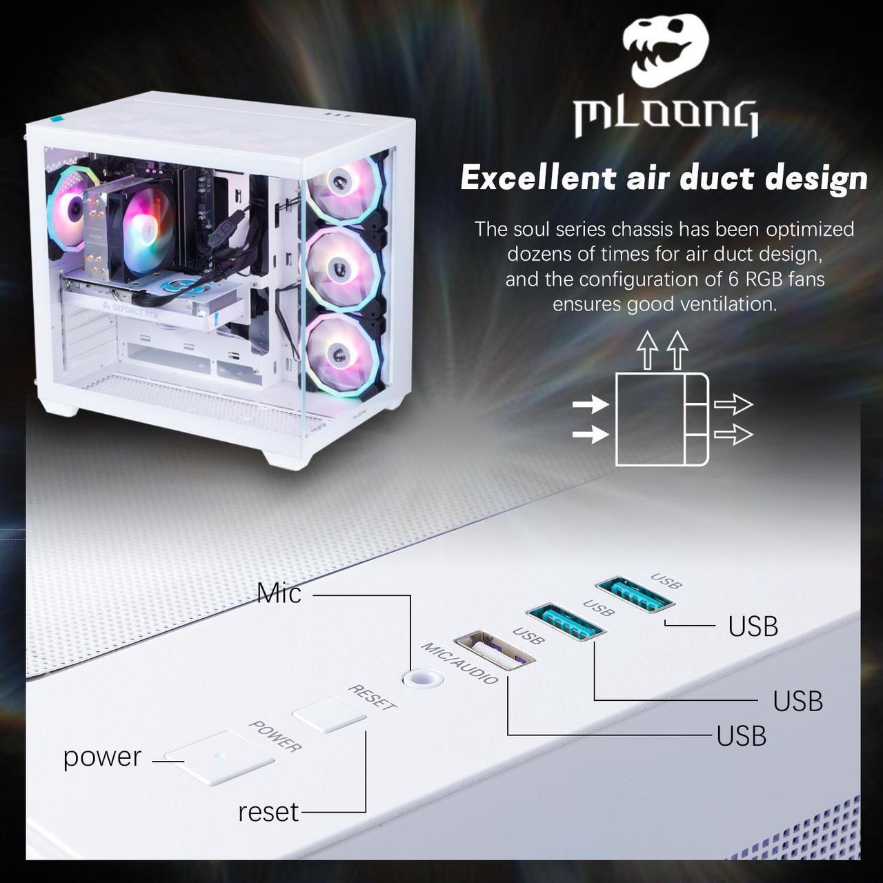 Alt view image 5 of 7 - Mloong White Gaming PC AMD Ryzen 5 5500 (Up to 4.2 GHz) CPU, GeForce RTX 4060 8GB, 1TB NVME SSD, 16GB DDR4 RAM 3200MHz, 600W PSU,7ARGB Fans, Windows 11 Home 64-bit WIFI Gaming Desktop