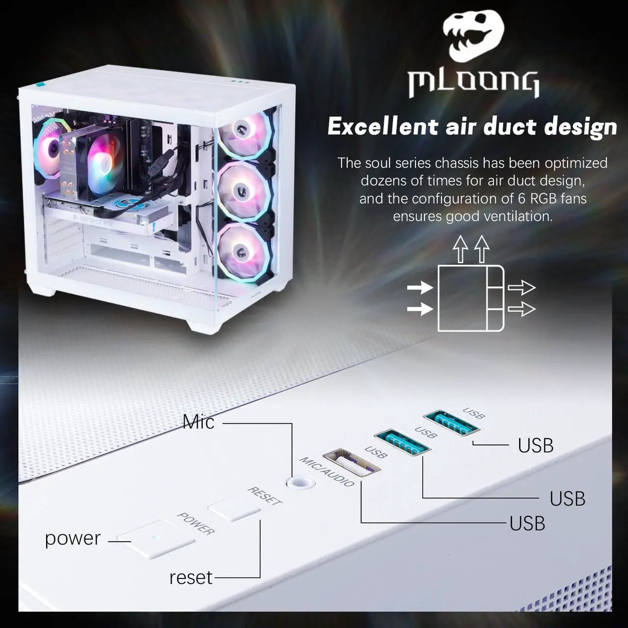Alt view image 5 of 7 - MLOONG Gaming PC,AMD Ryzen 5 5500 4.2 GHz, AMD Radeon RX 6600 8GB Desktop Computer, 1TB NVMe SSD, 16GB DDR4 3200MHz, Air Cooled Prebuilt,650W PSU, Windows 11 Home,Tower Prebuilt  PC