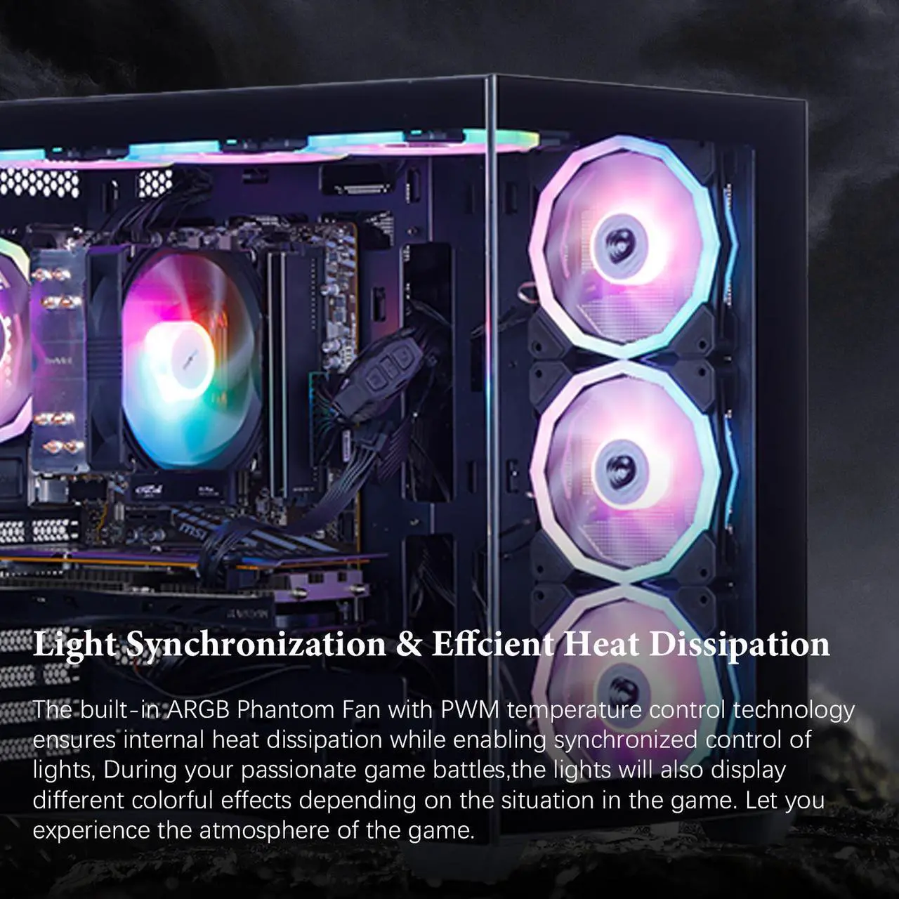 Alt view image 5 of 7 - MLOONG Gaming PC, AMD Ryzen 5 5500 4.2 GHz, AMD Radeon RX 6600 8GB Desktop Computer, 1TB NVMe SSD, 16GB DDR4 3200MHz,  Air Cooled Prebuilt,650W PSU, Windows 11 Home Gamer PC, Black