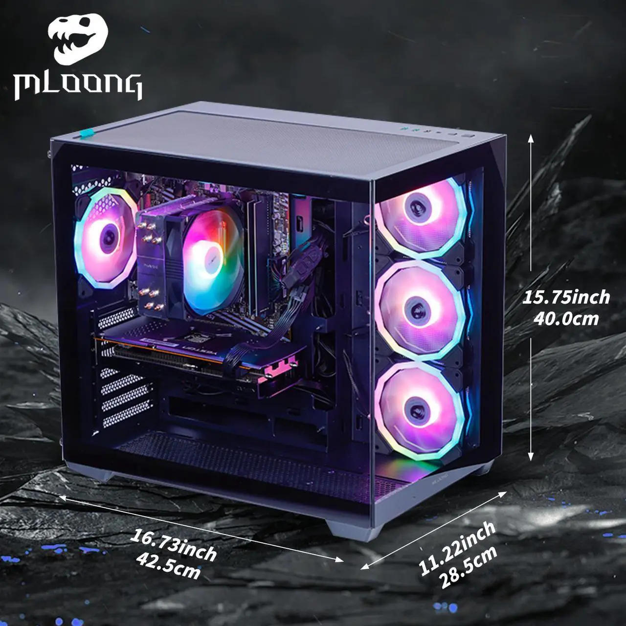 Alt view image 6 of 7 - MLOONG Gaming PC, AMD Ryzen 5 5500 4.2 GHz, AMD Radeon RX 6600 8GB Desktop Computer, 1TB NVMe SSD, 16GB DDR4 3200MHz,  Air Cooled Prebuilt,650W PSU, Windows 11 Home Gamer PC, Black