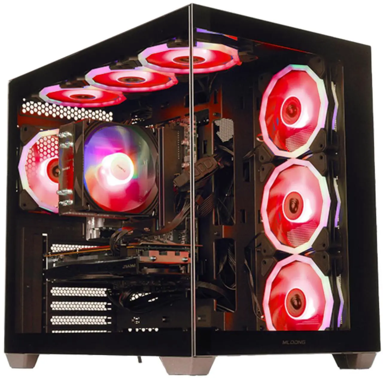 Alt view image 2 of 7 - MLOONG Gaming PC, AMD Ryzen 5 5500 4.2 GHz, AMD Radeon RX 6600 8GB Desktop Computer, 1TB NVMe SSD, 16GB DDR4 3200MHz,  Air Cooled Prebuilt,650W PSU, Windows 11 Home Gamer PC, Black