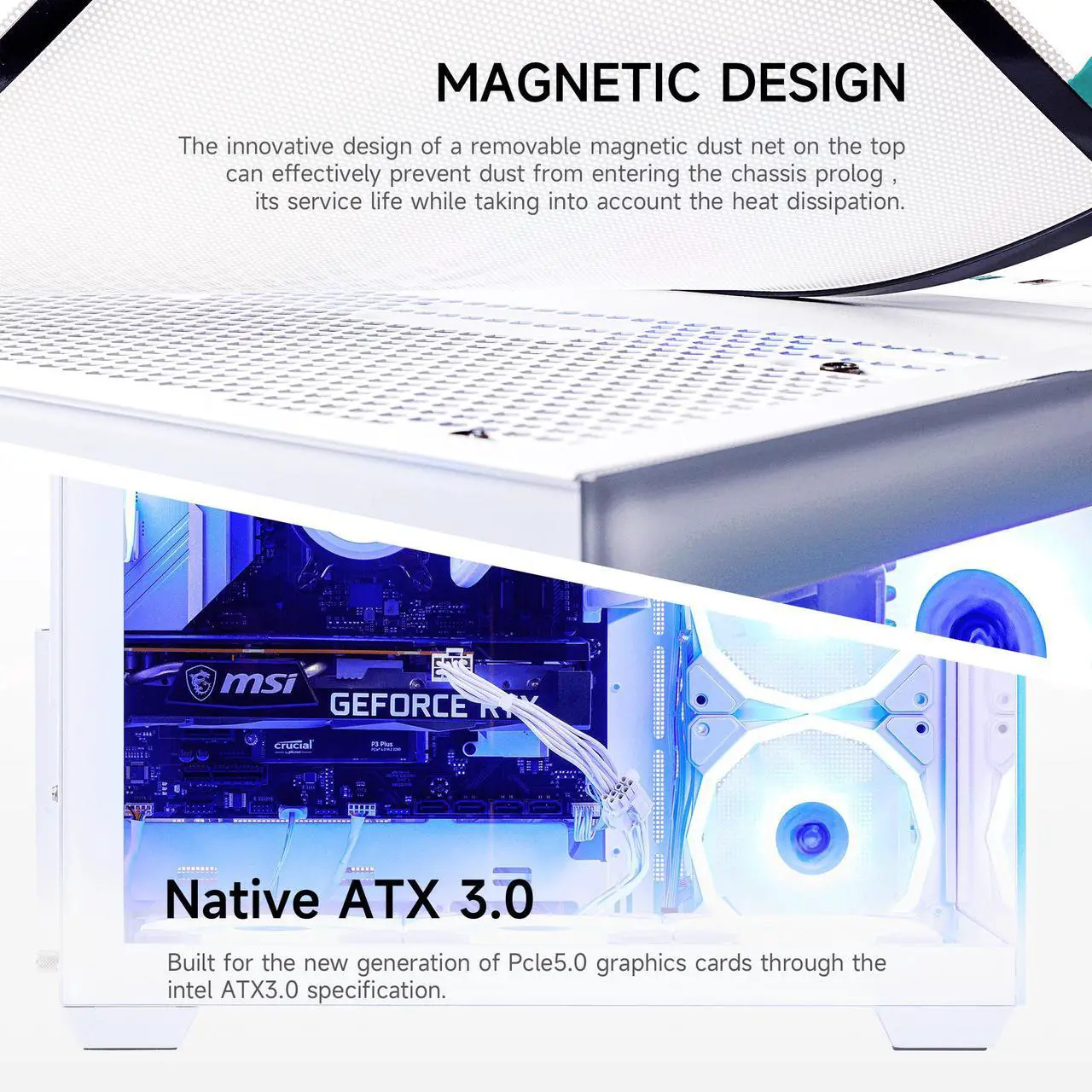 Alt view image 4 of 7 - Mloong X-Dragon Gaming PC Desktop, AMD Ryzen 7 9800X3D 8 core 4.7GHz(up to 5.2GHz), GeForce RTX 5070Ti 16GB, 32GB DDR5 RAM 6000MHz, 2TB NVME SSD, 850W PSU, Windows 11 Home 64-bit, White