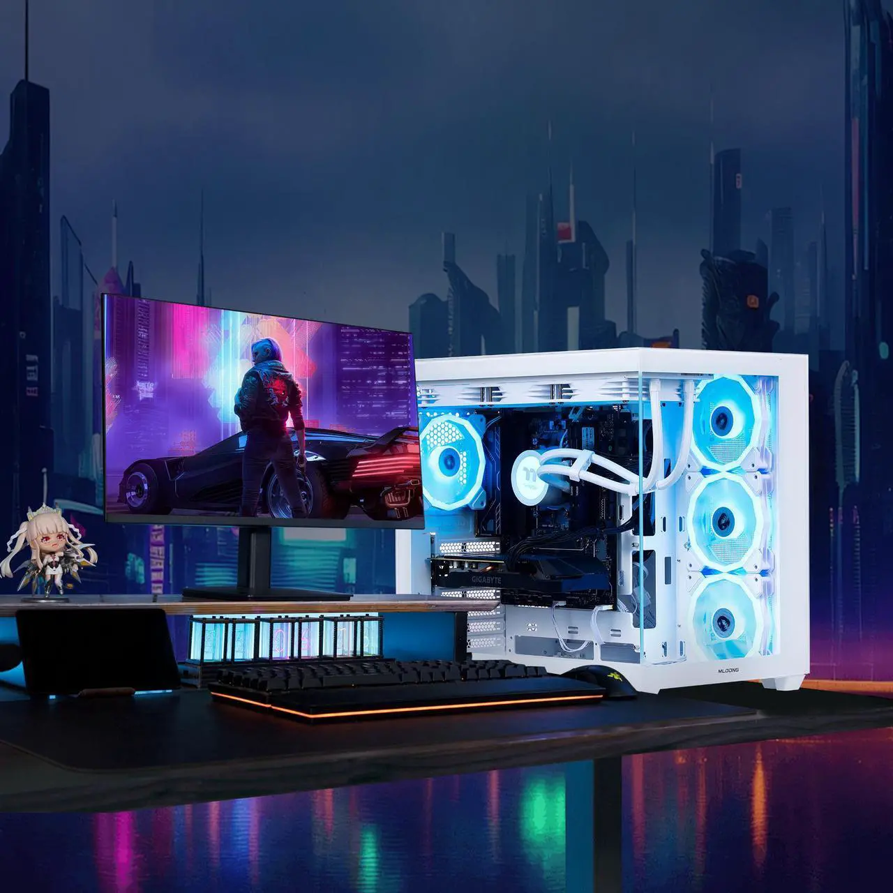Alt view image 7 of 7 - Mloong Gaming PC Desktop, AMD Ryzen 7 7700 3.8 GHz (5.3GHz Turbo), NVIDIA RTX 5060ti 8GB GDDR7, 1TB Gen4 NVMe SSD, 32GB 6000Mhz DDR5 RAM, 650W PSU, Wi-Fi, Win 11 Home Prebuilt PC, White