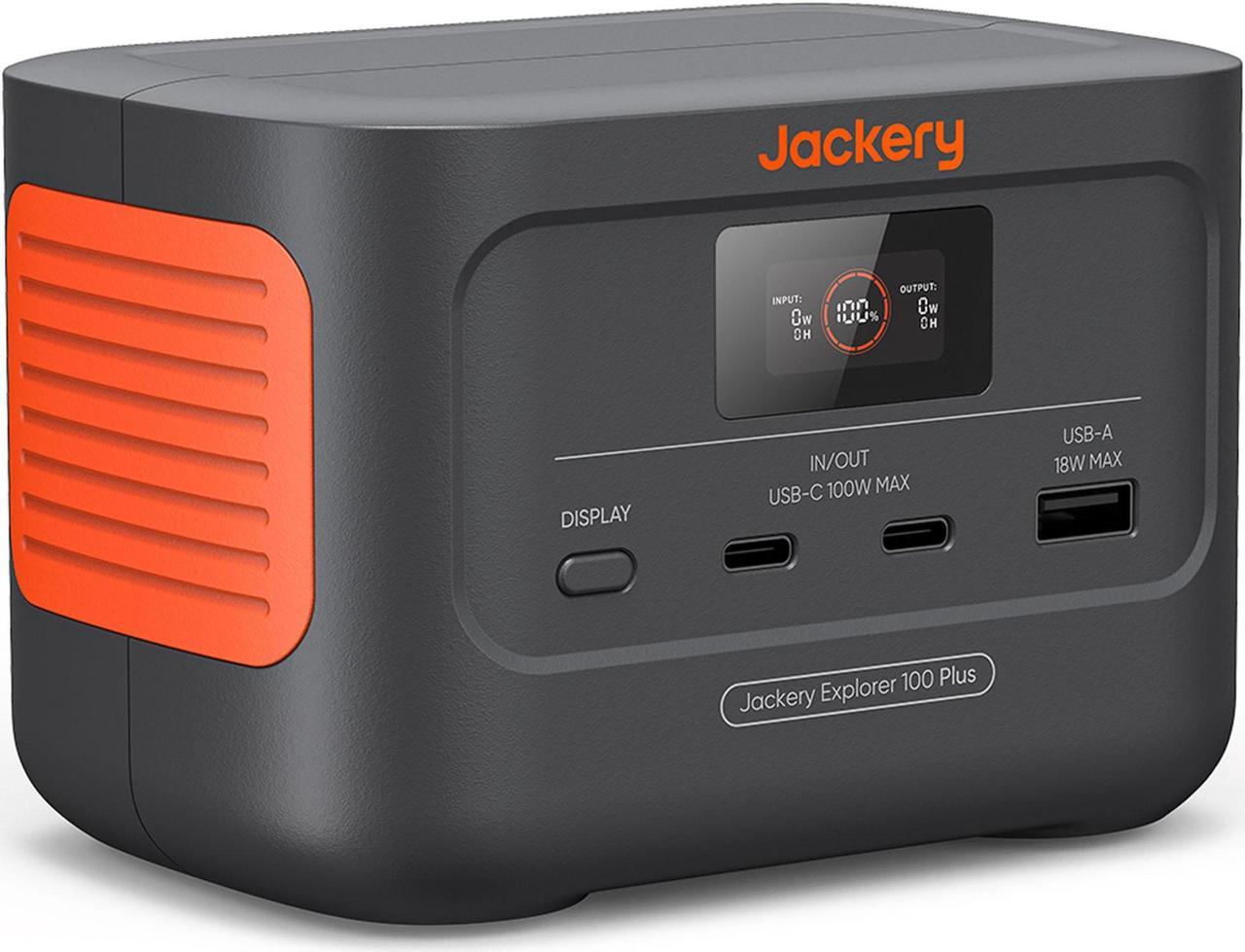 Jackery Explorer 100 Plus Portable Power Station, 31000mAh Portable Charger with 128W Output, 99Wh LiFePO4 Solar Generator, for Flight Train Travel, 100W Dual PD 3.0 Fast Charge (Solar Panel Optional)