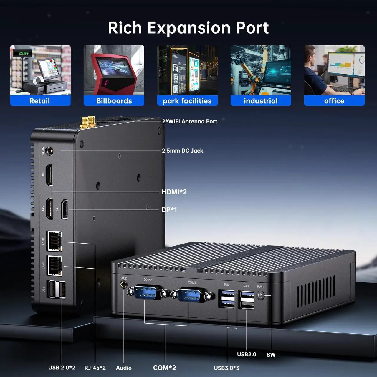 Alt view image 3 of 7 - BOESIIPC Industrial Mini PC N100, Preinstalled Windows 11 Pro, Intel Alder Lake N100 (3.4GHz), 16G DDR4 RAM 512G Pcie M.2 SSD, WIFI6/BT5.2/USB3.0/RJ45/COM Ports, Fanless Computer