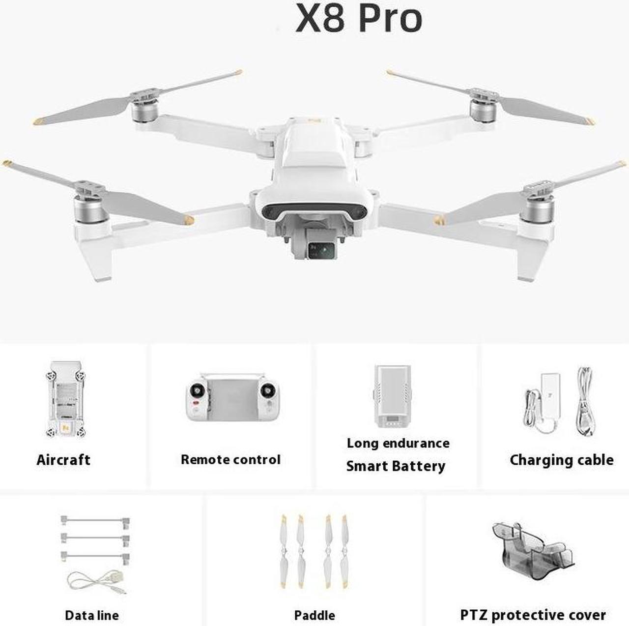 FANTECH X8PRO Drone, Long Range UAV without Screen and without  Shouter, 47 minutes range, 4K HDR, 3-axis stabilized gimbal, 8-level wind-resistant aerial camera, 1 battery, white