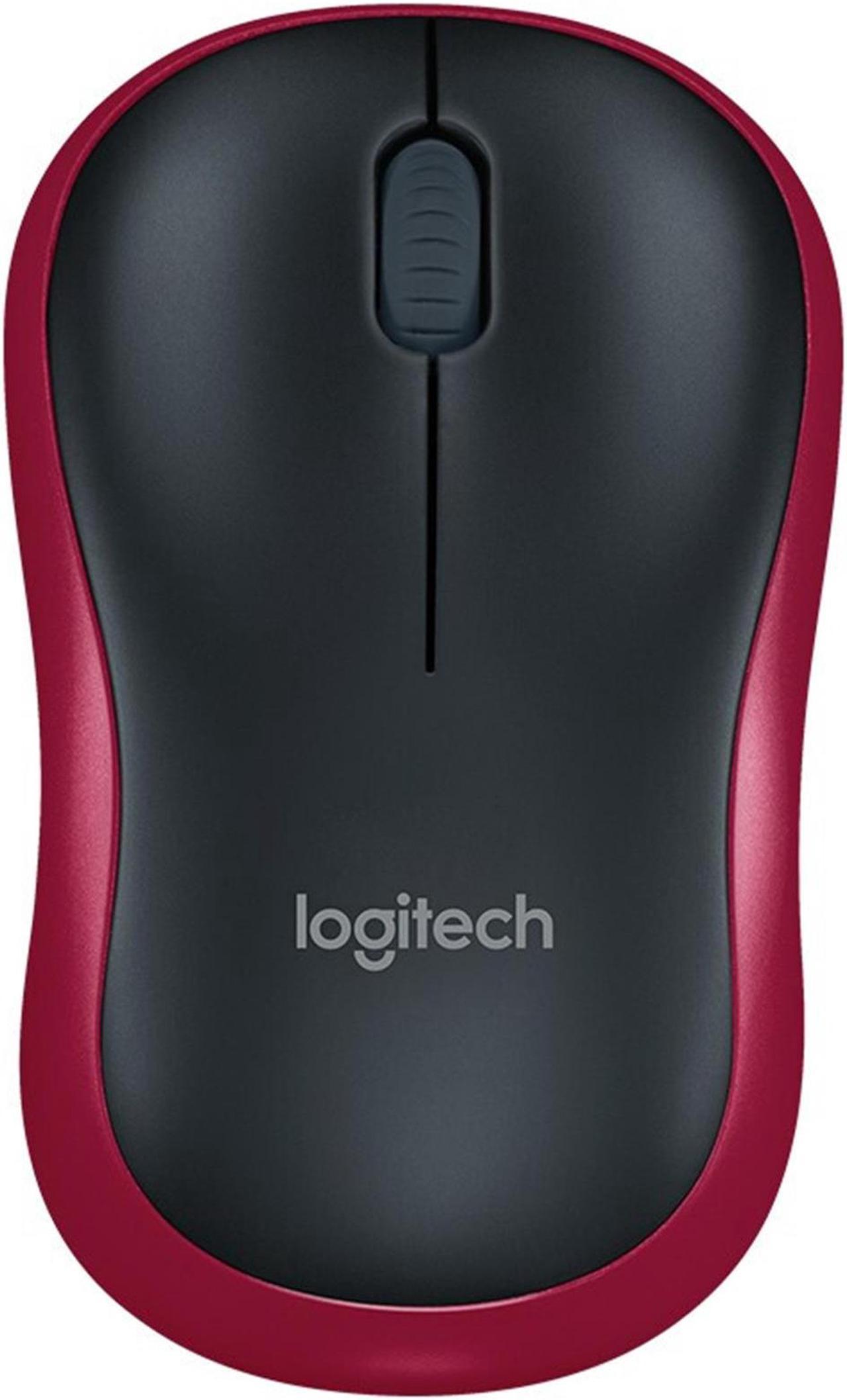 Logitech M186 Mouse Wireless Mouse Office Mouse,  Symmetric Mouse Black with BLUE Trim with Wireless 2.4G Receiver, 1000dpi, 3buttons,for Windows® 7 or later/macOS 10.11 or later/ChromeOS, RED