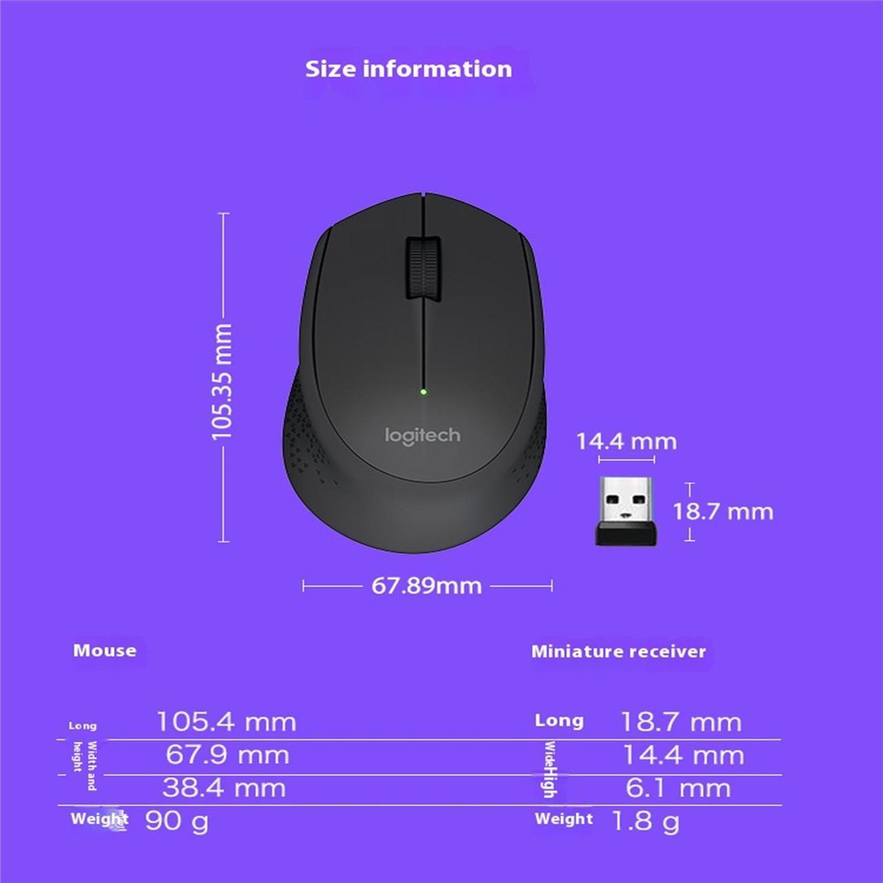 Alt view image 7 of 7 - Logitech M280  Wireless Mouse,  Office home Mouse Symmetric Mouse with Wireless Micro Receiver, 1000dpi,3buttons for Windows® 7 or later/macOS 10.11 or later/ChromeOS, Right Handed, black