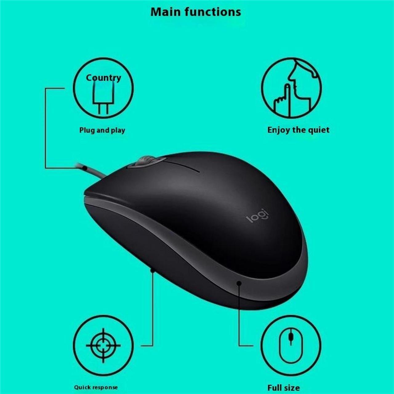 Alt view image 6 of 7 - Logitech M110 Mouse wired Mouse,  Office Mouse Light Mouse Symmetric Mouse, 1000dpi, 3buttons, for Windows® 7 or later/macOS 10.11 or later/ChromeOS, Black