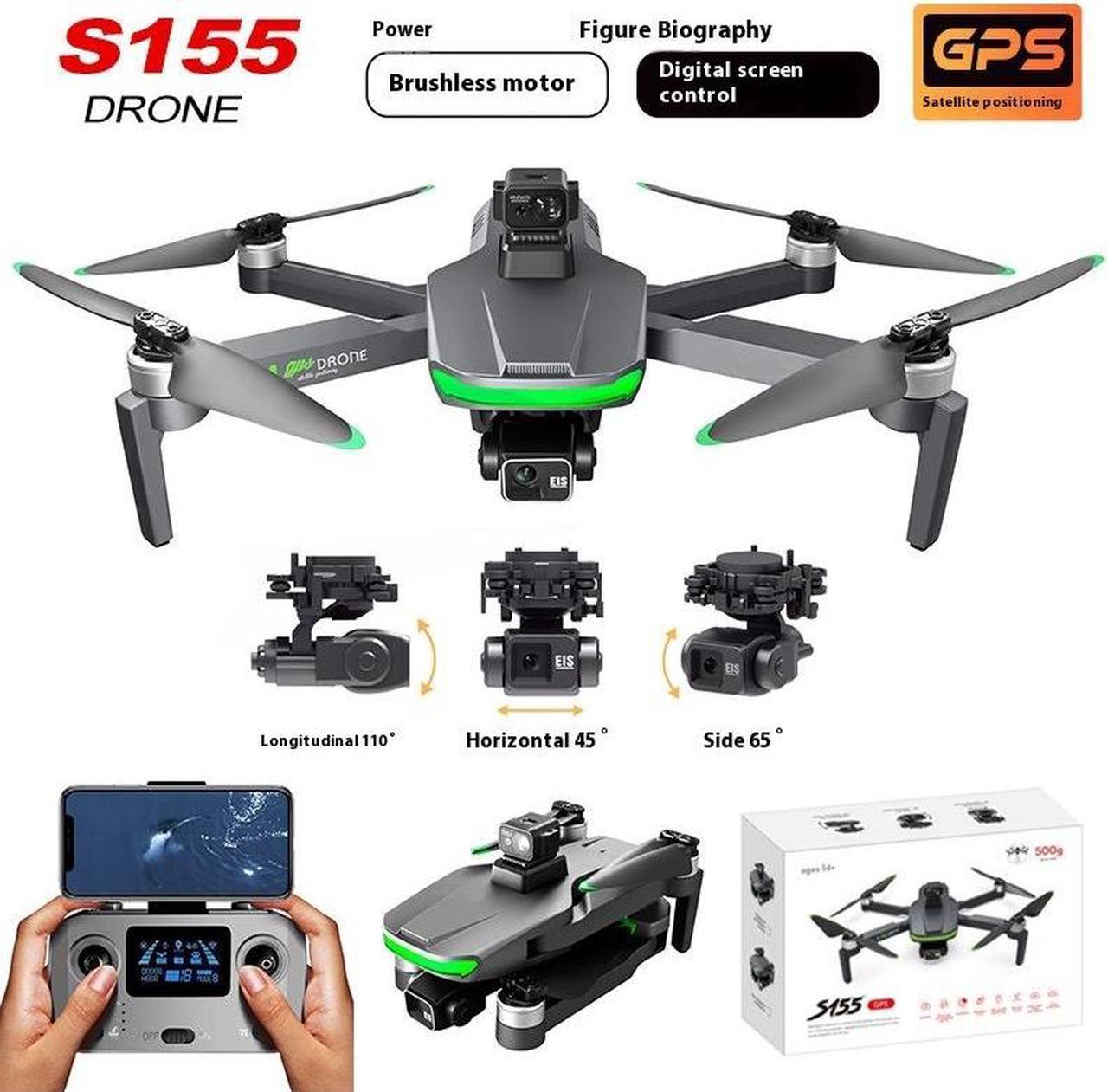 FANTECH S155 Aerial Drone , Non-Avoidance UVA,  40 minutes endurance, level 7 wind resistance, 500g load capacity, 2.7K HD, 3-axis stabilized gimbal, 1 battery, Aerial Camera, Grey