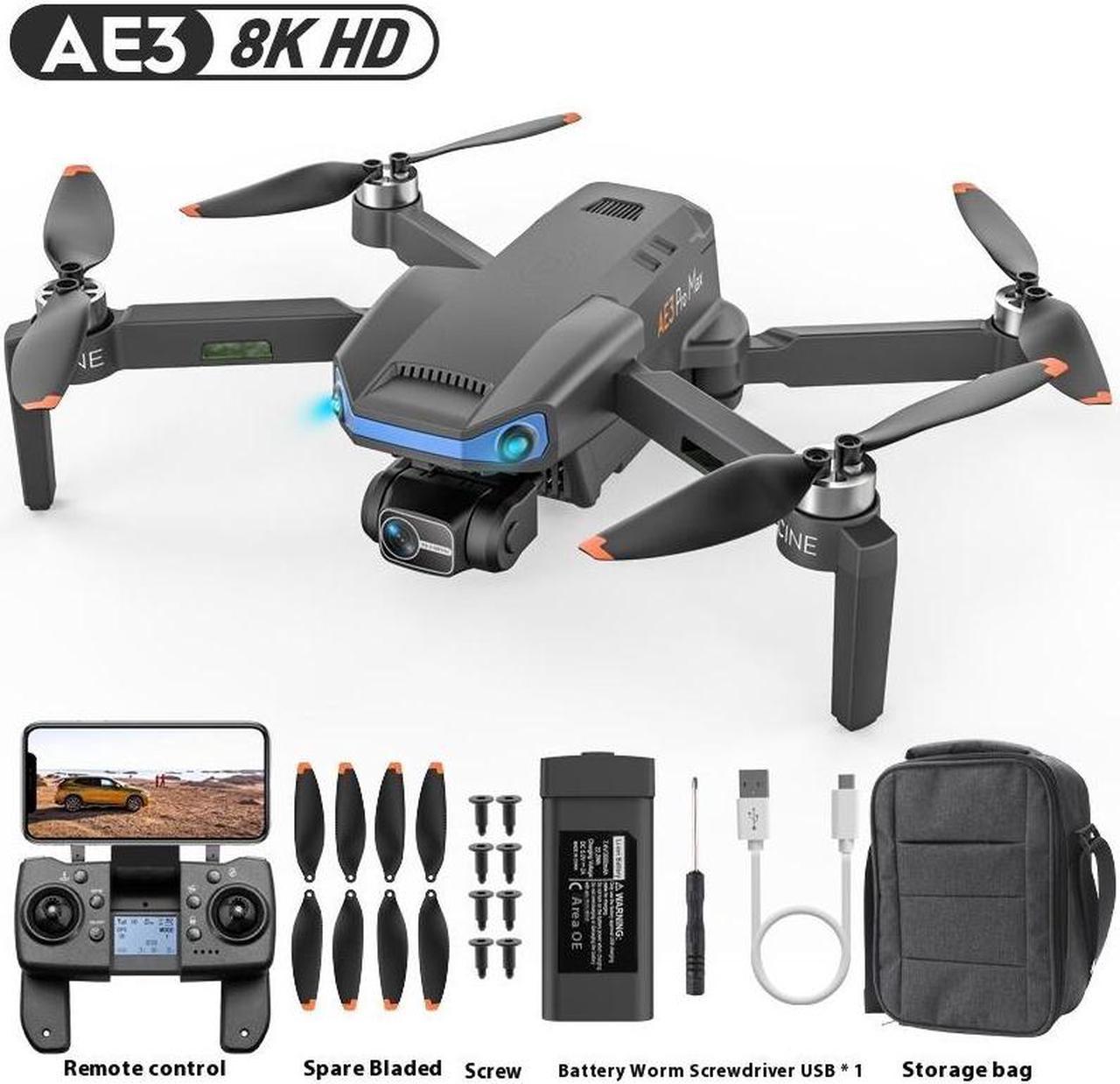 FANTECH AE3 Drone , Non-Avoidance UAV, 30 minutes range, 7 levels of wind resistance, 3 speeds adjustable, 8K HD, 3-axis stabilized gimbal, 1 battery, Aerial Camera, Grey