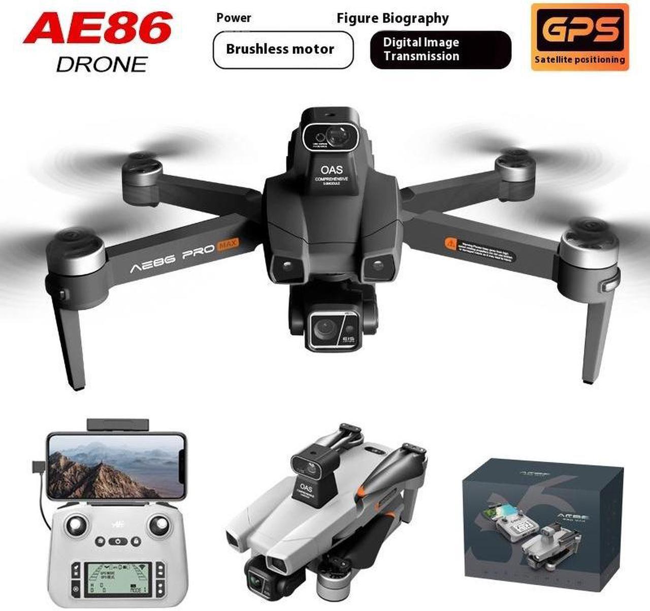 FANTECH AE86 Pro Max 2K Aerial Drone , Non-Avoidance UAV, 48 minutes range, Level 7 wind resistance, 18km Ultra-Long Flight, 3-Axis Stabilized Gimbal, 1 Battery, Aerial Camera, Black