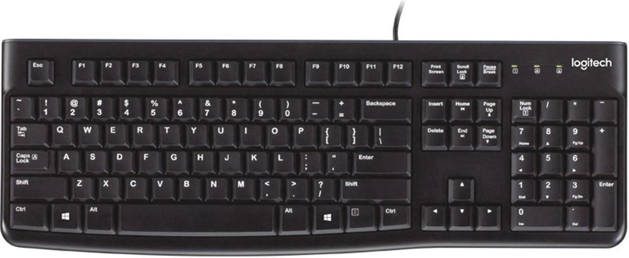 Logitech K120 Wired Keyboard,  Office/ Laptop /Membrane Keyboard, Plug and Play USB ,10 million knocks, Status Indicator, Deep Profile,Splash-proof design, for Windows 10,11 or later,  BLACK