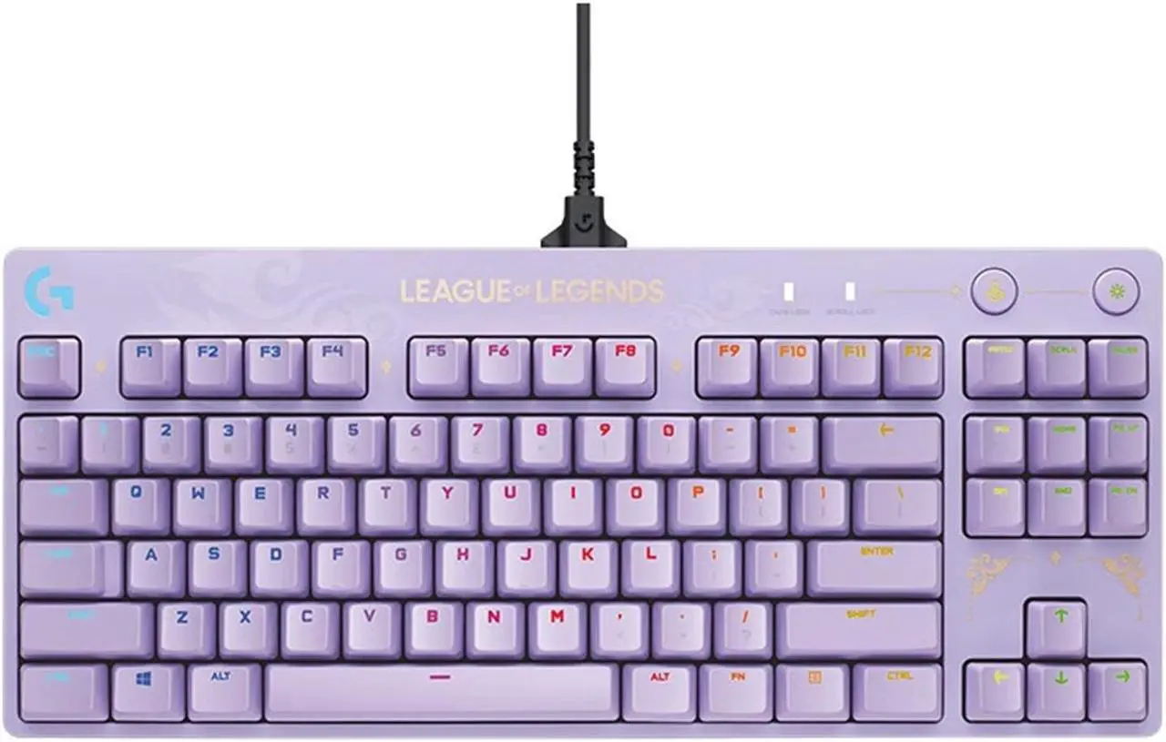 Main image of Logitech G PRO Wired Mechanical Gaming Keyboard LOL Edition, GX BROWN, 87 Keys, Aluminum Faceplate, LIGHTSYNC RGB, Detachable Cable, 12 Programmable F-Key Macros - Purple