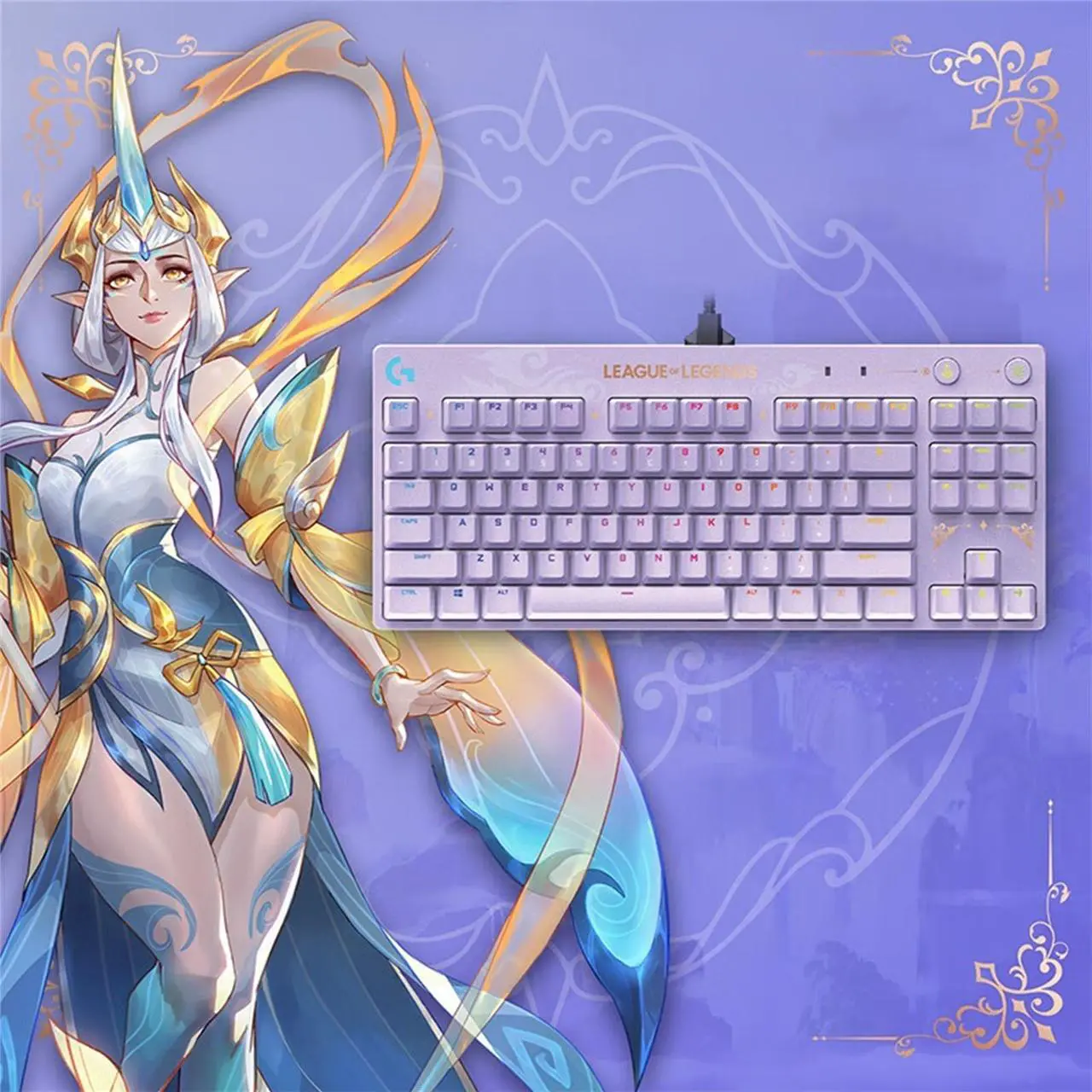 Alt view image 3 of 7 - Logitech G PRO Wired Mechanical Gaming Keyboard LOL Edition, GX BROWN, 87 Keys, Aluminum Faceplate, LIGHTSYNC RGB, Detachable Cable, 12 Programmable F-Key Macros - Purple