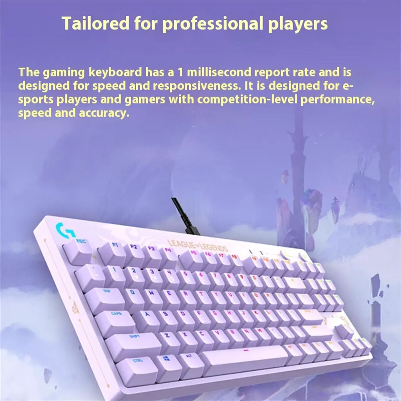 Alt view image 4 of 7 - Logitech G PRO Wired Mechanical Gaming Keyboard LOL Edition, GX BROWN, 87 Keys, Aluminum Faceplate, LIGHTSYNC RGB, Detachable Cable, 12 Programmable F-Key Macros - Purple