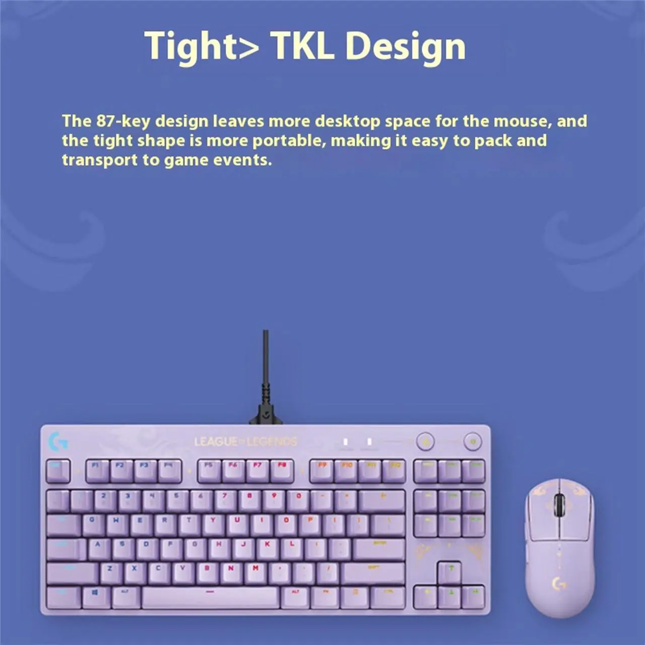 Alt view image 5 of 7 - Logitech G PRO Wired Mechanical Gaming Keyboard LOL Edition, GX BROWN, 87 Keys, Aluminum Faceplate, LIGHTSYNC RGB, Detachable Cable, 12 Programmable F-Key Macros - Purple