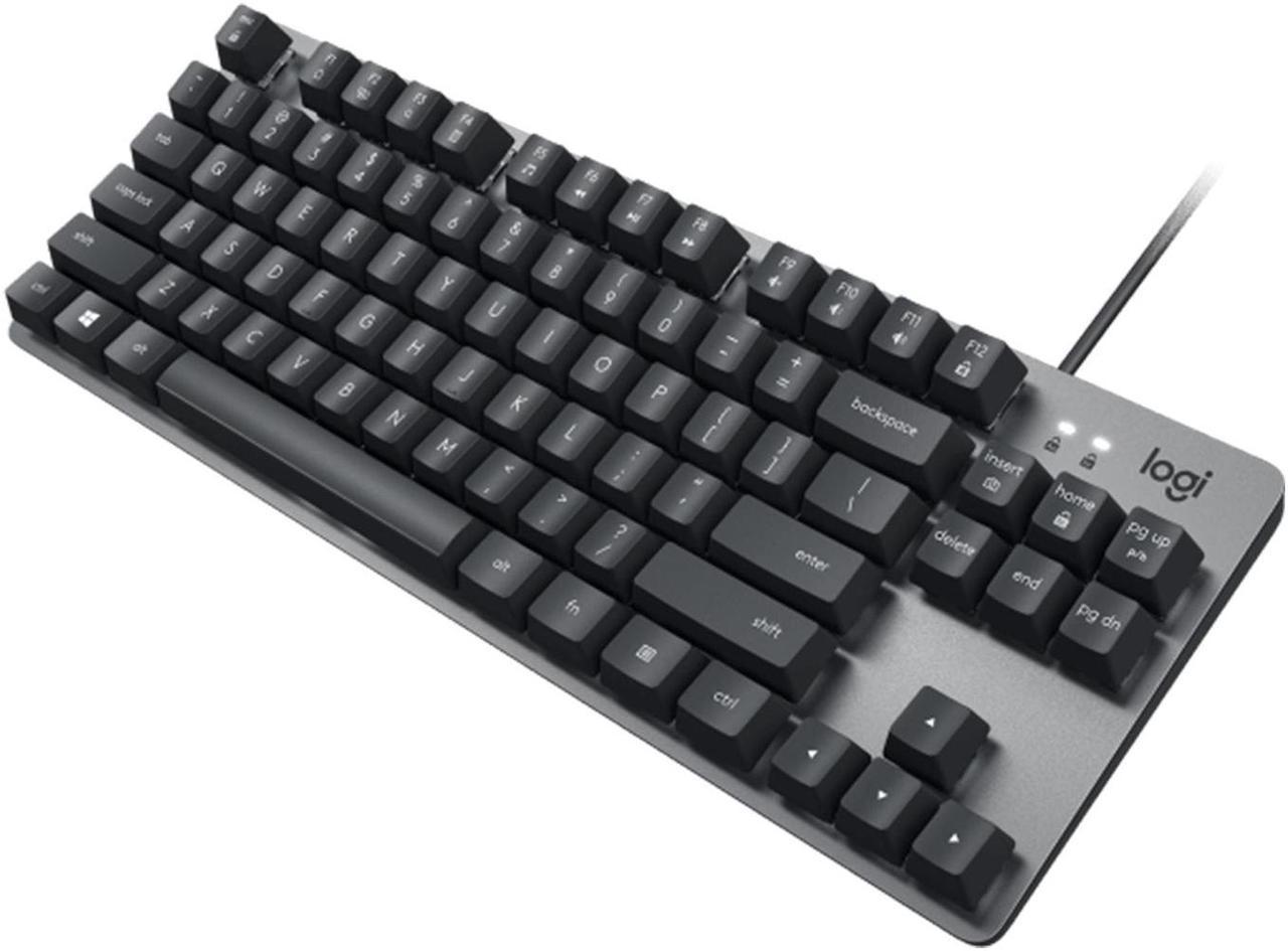 Logitech K835 TKL MECHANICAL Wired Mechanical Gaming Keyboard, Curved Keycaps, 84-Key Compact Design, Aluminum, 12 Dual Function FN Pushbuttons, PC/Mac Compatible - Black - Blue Shaft