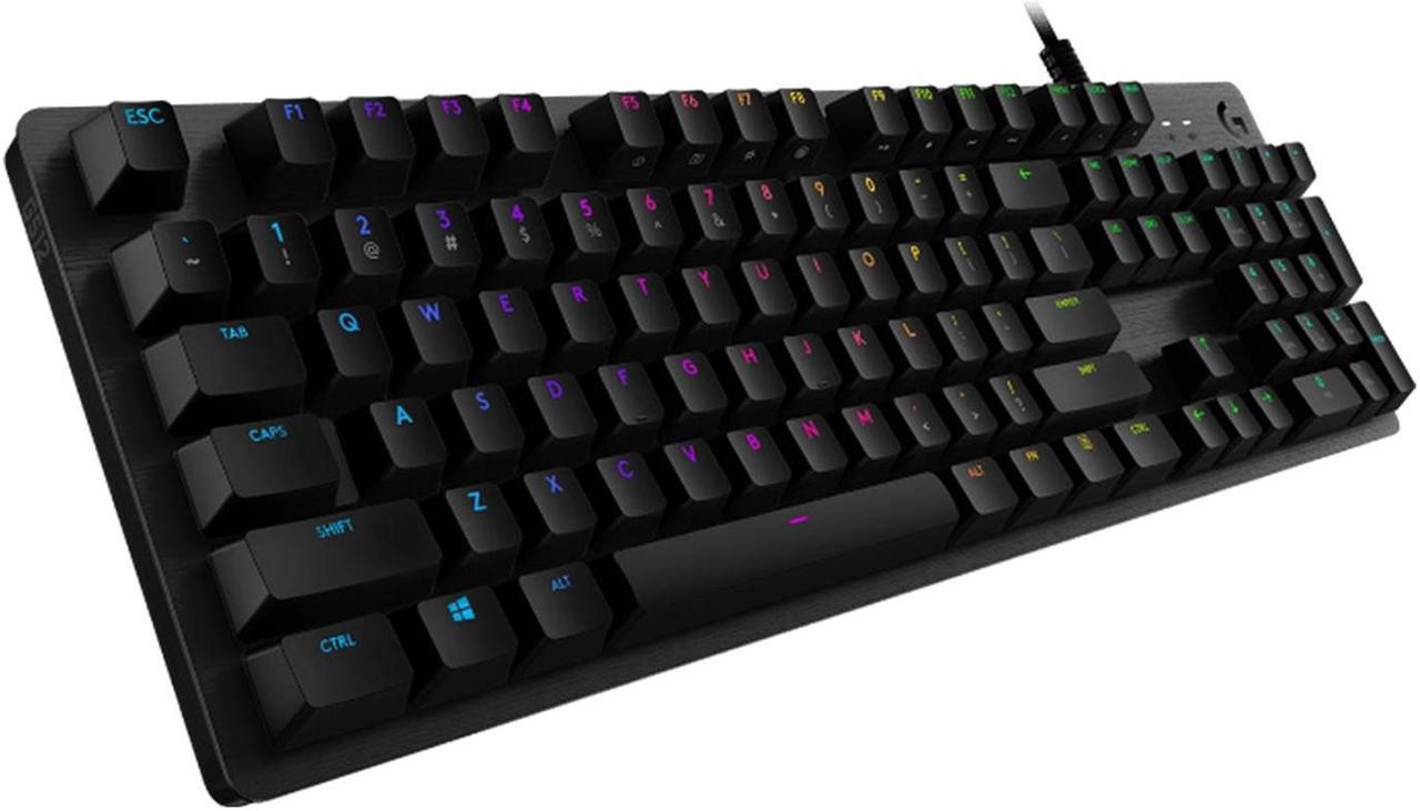 Logitech G512 LIGHTSYNC RGB Mechanical Gaming Keyboard, Carbon Fiber English Layout GX Switches, Aircraft Grade Aluminum Alloy, 26 Keys Punchless, Macro Programming, USB Direct, Black, Blue Shaft