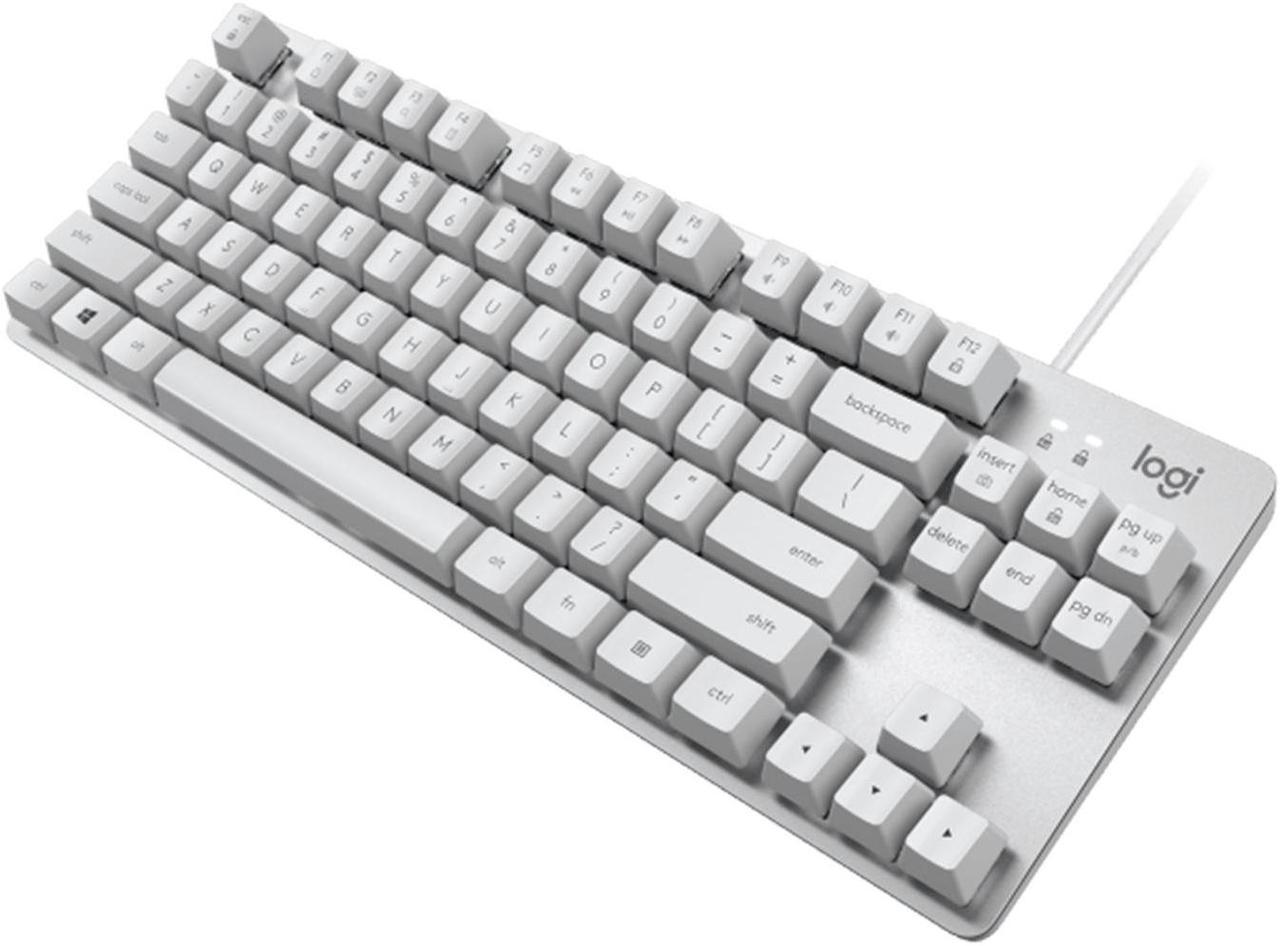 Logitech K835 TKL MECHANICAL Wired Mechanical Gaming Keyboard, Curved Keycaps, 84-Key Compact Design, Aluminum, 12 Dual Function FN Pushbuttons, PC/Mac Compatible - White - Red Shaft