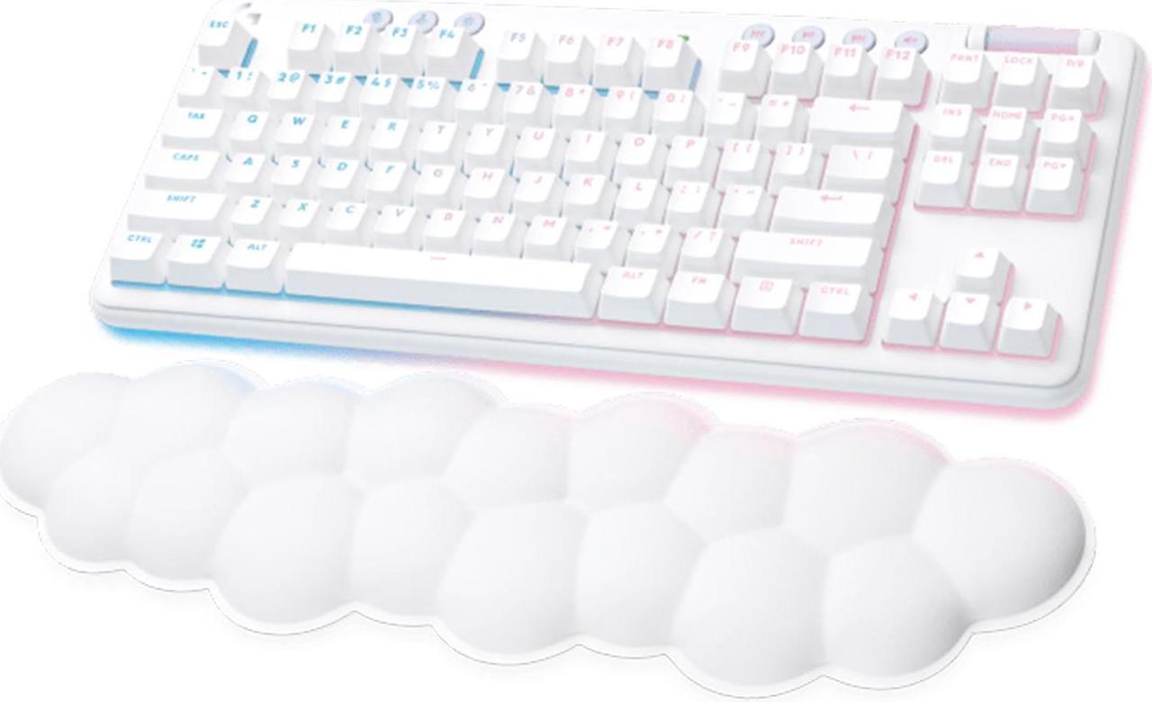 Logitech G G715 Wireless Mechanical Gaming Keyboard with LIGHTSYNC RGB, LIGHTSPEED, Clicky Switches (GX Blue), and Keyboard Palm Rest, PC/Mac Compatible - White Mist