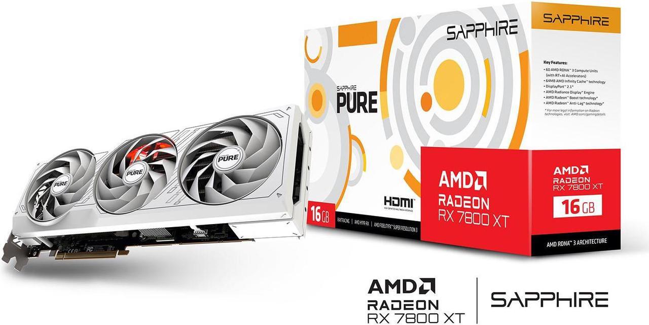 Alt view image 6 of 7 - SAPPHIRE Tech PURE AMD RX 7800 XT 16G D6  OC Gaming Graphics Card,  AMD RDNA 3, 19.5 Gbps, PCIe 4.0, 16GB GDDR6, HDMI 4K, DisplayPort 2.1a, 256 bit, High TG Copper PCB, Digital Power Design, WHITE