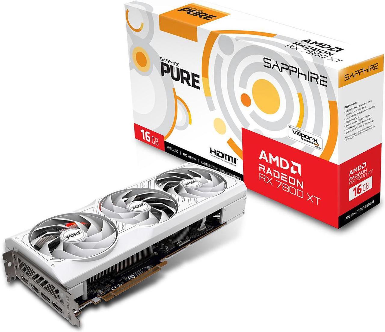Alt view image 7 of 7 - SAPPHIRE Tech PURE AMD RX 7800 XT 16G D6  OC Gaming Graphics Card,  AMD RDNA 3, 19.5 Gbps, PCIe 4.0, 16GB GDDR6, HDMI 4K, DisplayPort 2.1a, 256 bit, High TG Copper PCB, Digital Power Design, WHITE