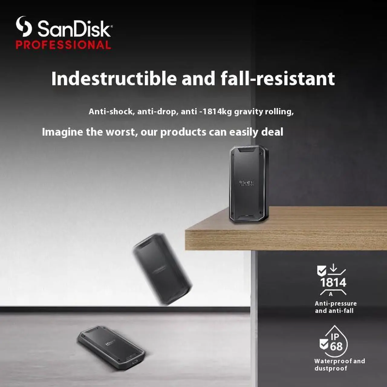 Alt view image 5 of 7 - SanDisk Professional PRO-G40 PSSD, Thunderbolt 3 Compatible USB3.2 Gen2, 3000MB/s High Speed Transmission, IP68 Triple Protection, Waterproof, Dustproof and Drop Resistant, Portable SSD, 1TB