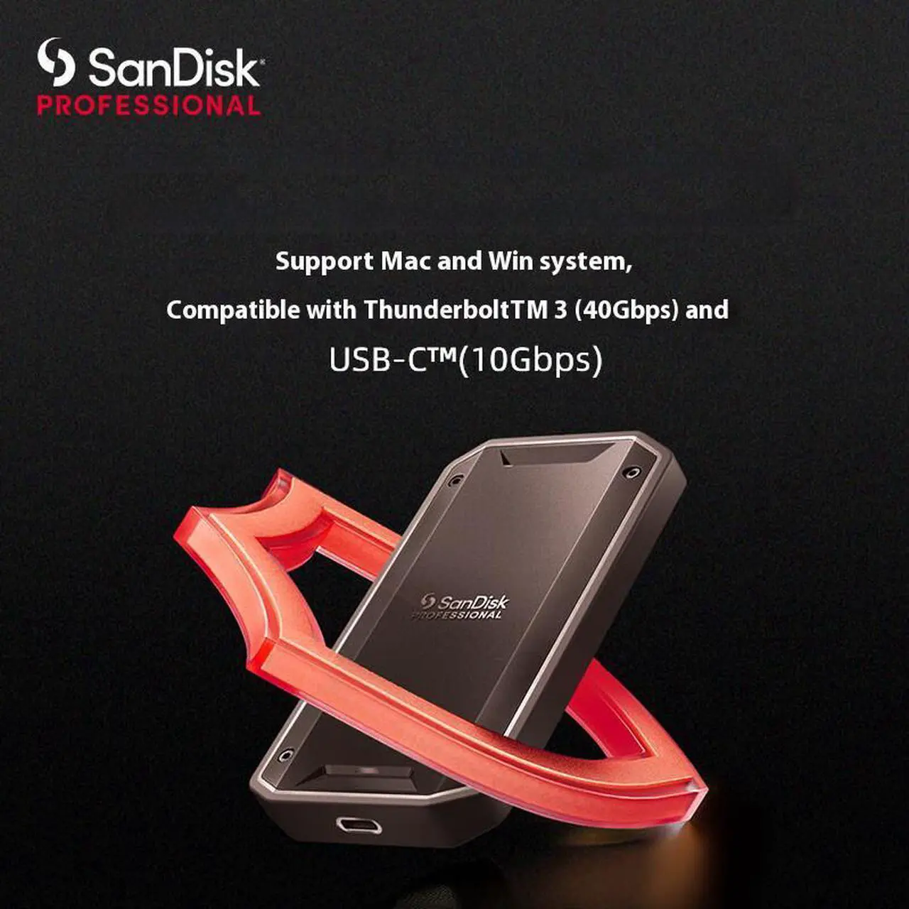 Alt view image 6 of 7 - SanDisk Professional PRO-G40 PSSD, Thunderbolt 3 Compatible USB3.2 Gen2, 3000MB/s High Speed Transmission, IP68 Triple Protection, Waterproof, Dustproof and Drop Resistant, Portable SSD, 1TB