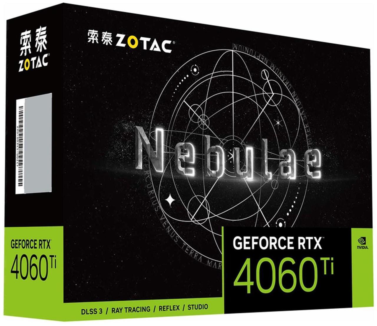 Alt view image 6 of 7 - ZOTAC GeForce RTX 4060Ti-8GB NEBULAE OC Graphics Card, Gaming, AI Design, Video Editing, 3D Rendering, 3 x DP, 1 x HDMI, 8GB GDDR6, 128-bit, Express 4.0 8x, 2550MHz, 18Gbps