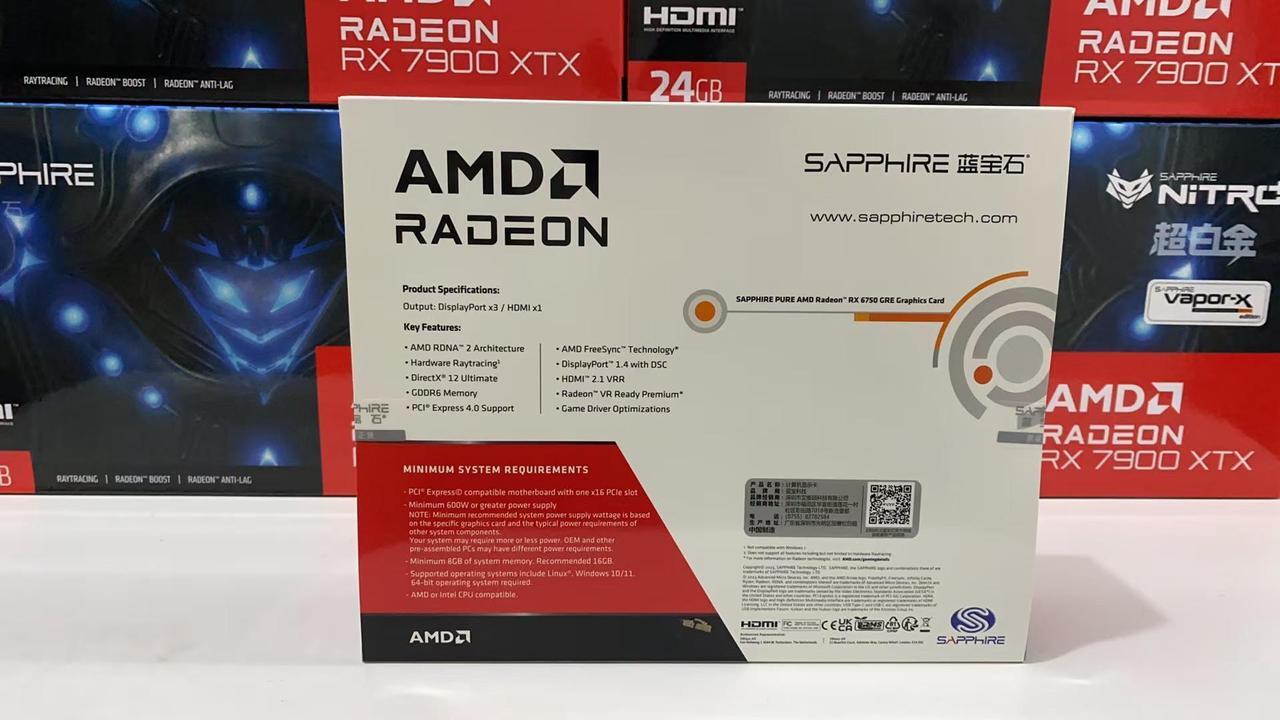 Alt view image 7 of 7 - SAPPHIRE Tech PURE AMD Radeon RX 6750 GRE Gaming Graphics Card, RDNA 2, PCIe 4.0, 10GB GDDR6, HDMI 4K, DisplayPort 1.4a, Dual-X Cooling Technology, video card