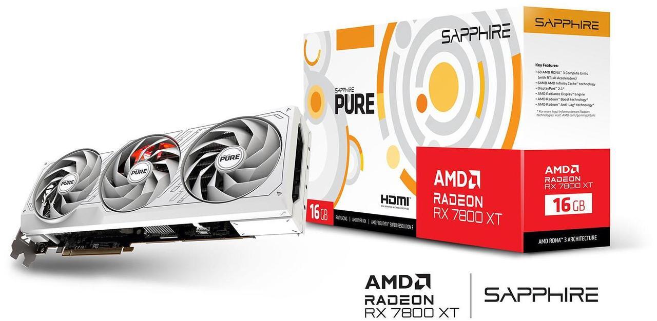 Alt view image 6 of 7 - SAPPHIRE Tech PURE  RX 7800 XT 16G D6 OC Gaming Graphics Card, AMD RDNA 3, 19.5 Gbps, PCIe 4.0, 16GB GDDR6, HDMI 4K, DisplayPort 2.1a, 256 bit, High TG Copper PCB, Digital Power Design, WHITE