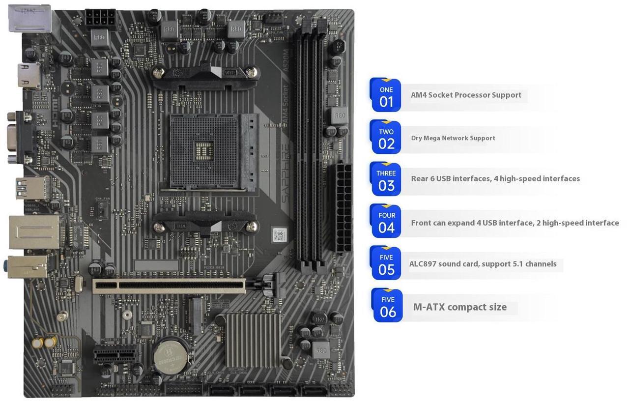 Alt view image 6 of 7 - SAPPHIRE Tech GPU+Motherboard Combo, PULSE  Radeon RX 7650 GRE 8GB Platinum OC  graphics card + PULSE A520M-E AM4 Motherboard ,GPU +motherboard 2-piece set