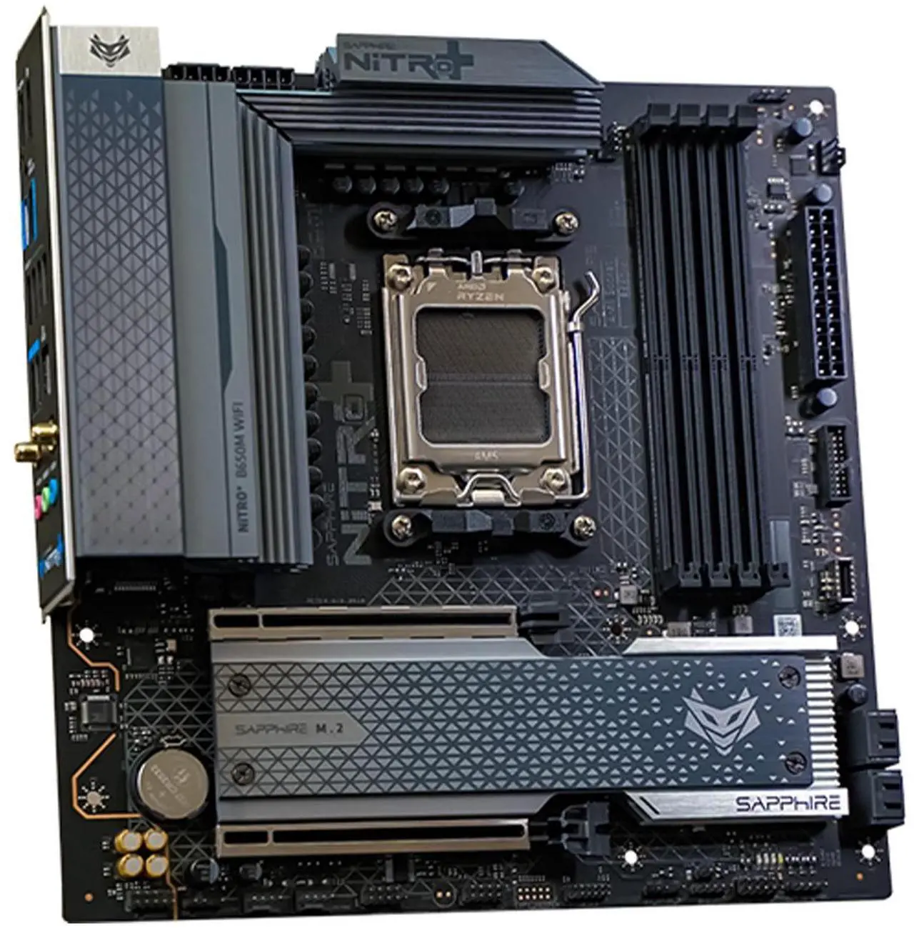 Alt view image 4 of 7 - Sapphire Tech NITRO+ B650M WIFI Motherboard, Desktop Motherboard,  for AMD Razorback 9000/8000/7000 series processor, WIFI6+Bluetooth 5, A.M.D B650, AM5, 1*PCIE5.0x16,1*PCIE4.0x4, 1*HDMI, 1*DP