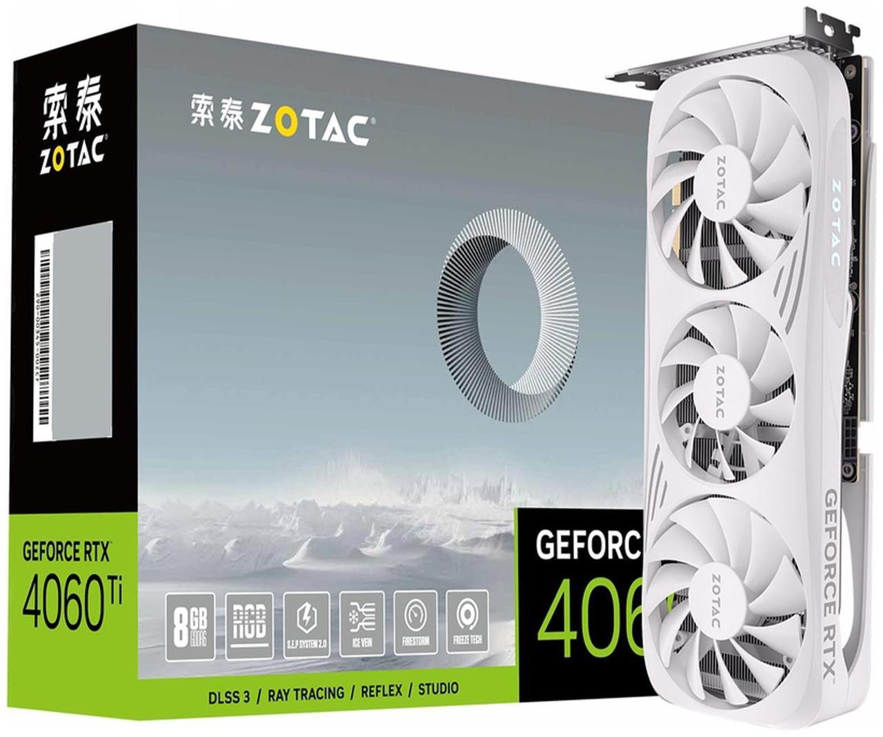 Alt view image 6 of 7 - ZOTAC GeForce RTX 4060Ti-8GB Moon White OC Graphics Card, Gaming, AI Design, Video Editing, 3D Rendering, 3 x DP, 1 x HDMI, 8GB GDDR6, 128-bit, Express 4.0 8x, 2565 MHz, 18 Gbps