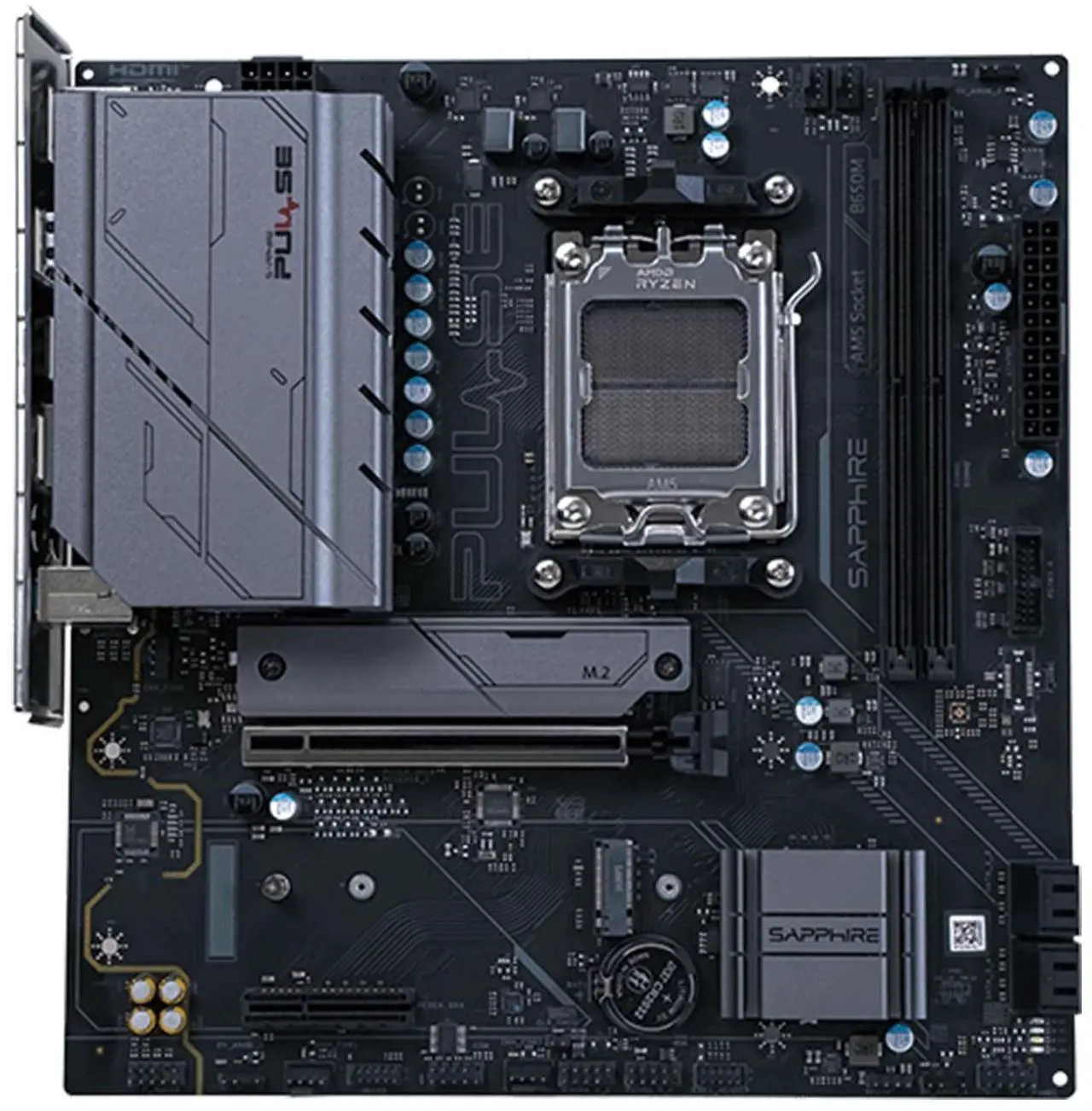 Main image of Sapphire Tech PULSE B650M Motherboard, Desktop Motherboard, for AMD Razorback 9000/8000/7000 Series Processors, Wired Networking, AMD B650, AM5, 1*PCIE5.0x16,1*PCIE4.0x4, 1*HDMI, 1*DP