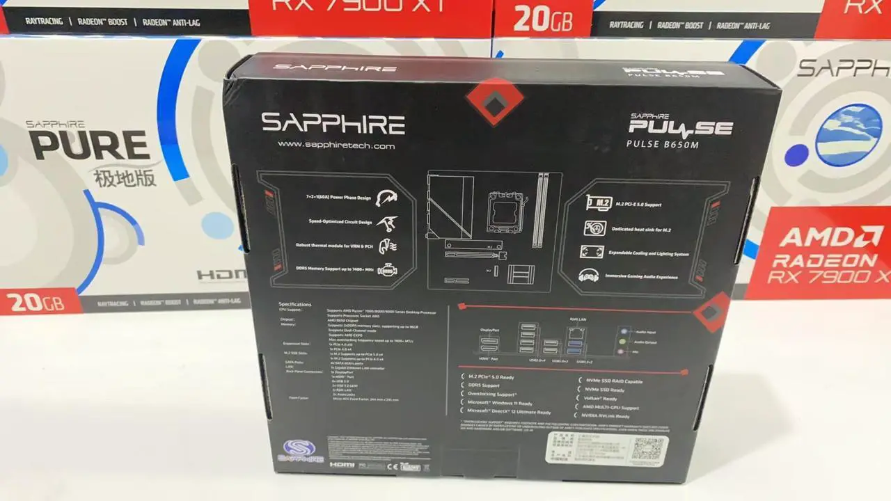 Alt view image 7 of 7 - Sapphire Tech PULSE B650M Motherboard, Desktop Motherboard, for AMD Razorback 9000/8000/7000 Series Processors, Wired Networking, AMD B650, AM5, 1*PCIE5.0x16,1*PCIE4.0x4, 1*HDMI, 1*DP