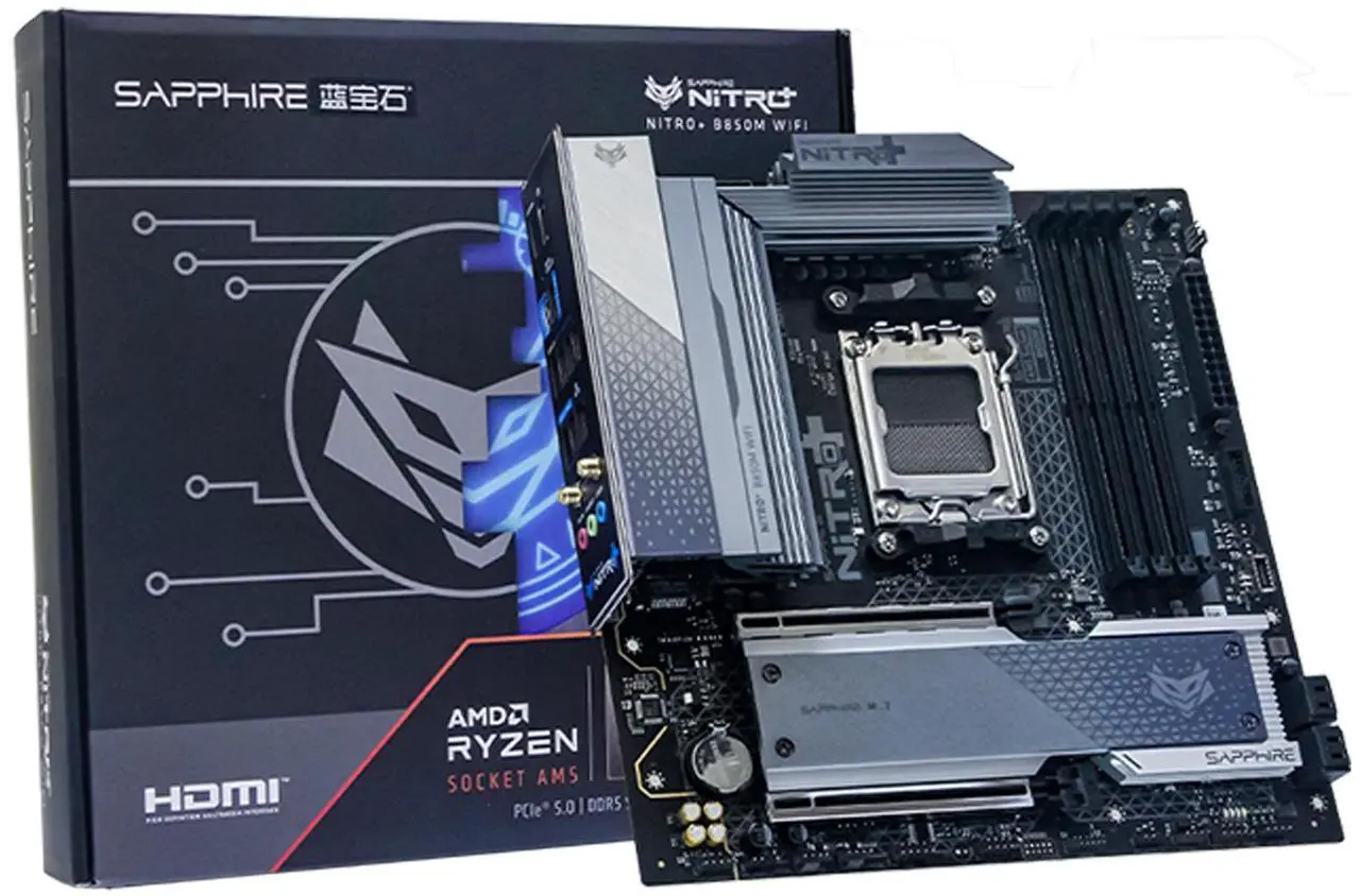 Alt view image 4 of 7 - Sapphire Tech NITRO+ B850M WIFI Motherboard, Desktop Motherboard, for AMD Razorback 9000/8000/7000 Series Processors, WIFI6+ Bluetooth 5, AMD B850, AM5, 1*PCIE5.0x16,1*PCIE4.0x4, 1*HDMI, 1*DP