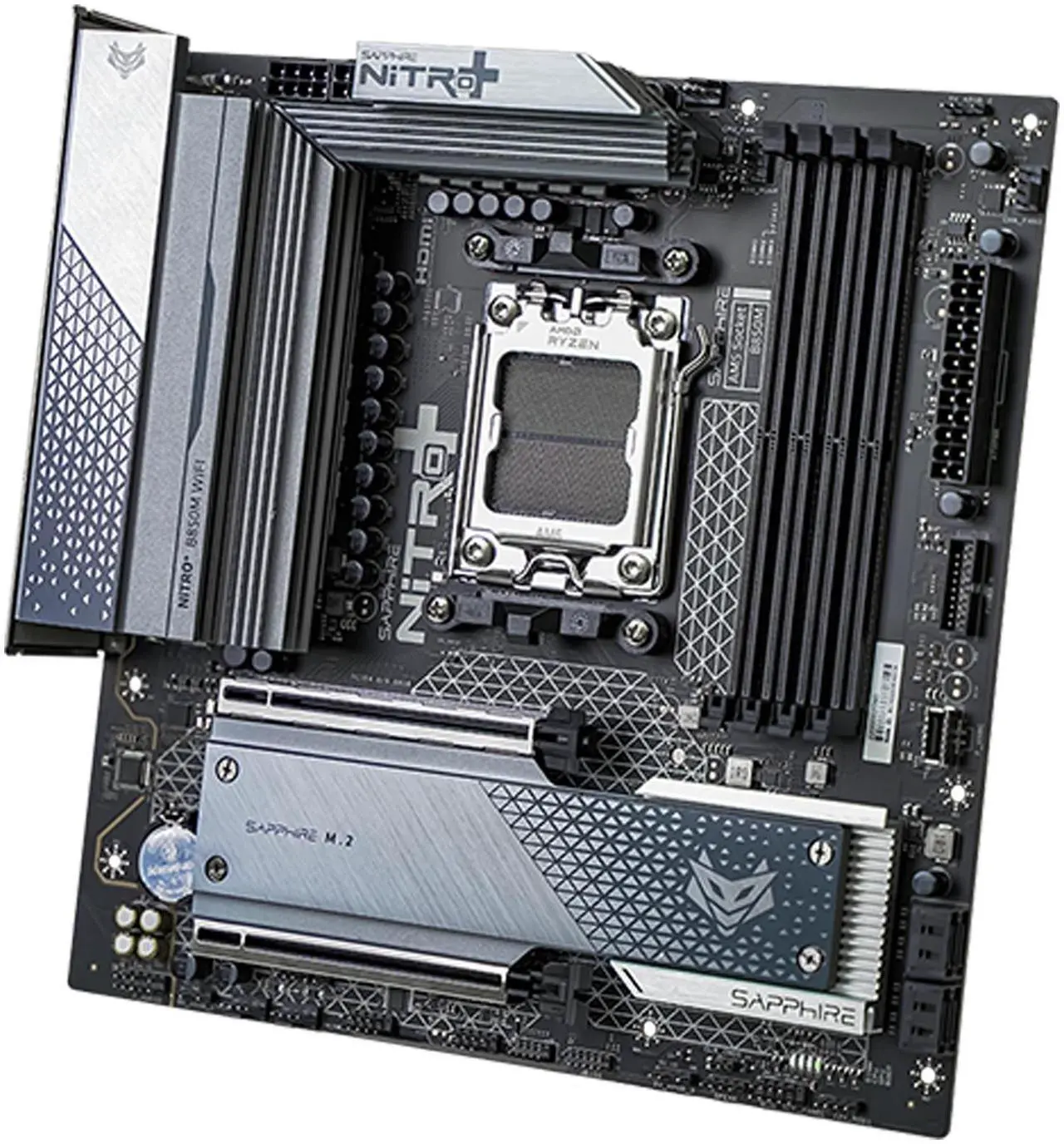 Main image of Sapphire Tech NITRO+ B850M WIFI Motherboard, Desktop Motherboard, for AMD Razorback 9000/8000/7000 Series Processors, WIFI6+ Bluetooth 5, AMD B850, AM5, 1*PCIE5.0x16,1*PCIE4.0x4, 1*HDMI, 1*DP