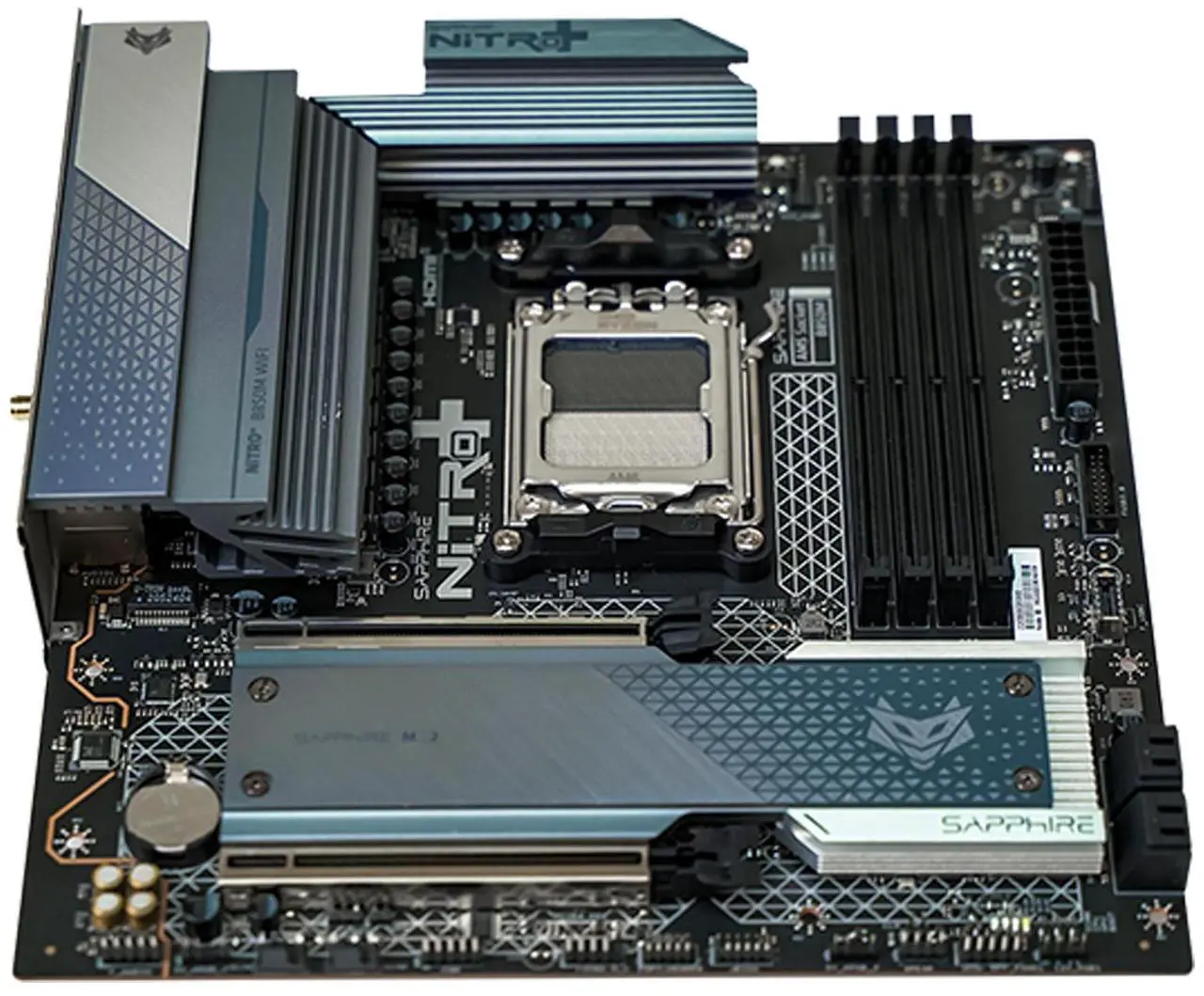 Alt view image 3 of 7 - Sapphire Tech NITRO+ B850M WIFI Motherboard, Desktop Motherboard, for AMD Razorback 9000/8000/7000 Series Processors, WIFI6+ Bluetooth 5, AMD B850, AM5, 1*PCIE5.0x16,1*PCIE4.0x4, 1*HDMI, 1*DP