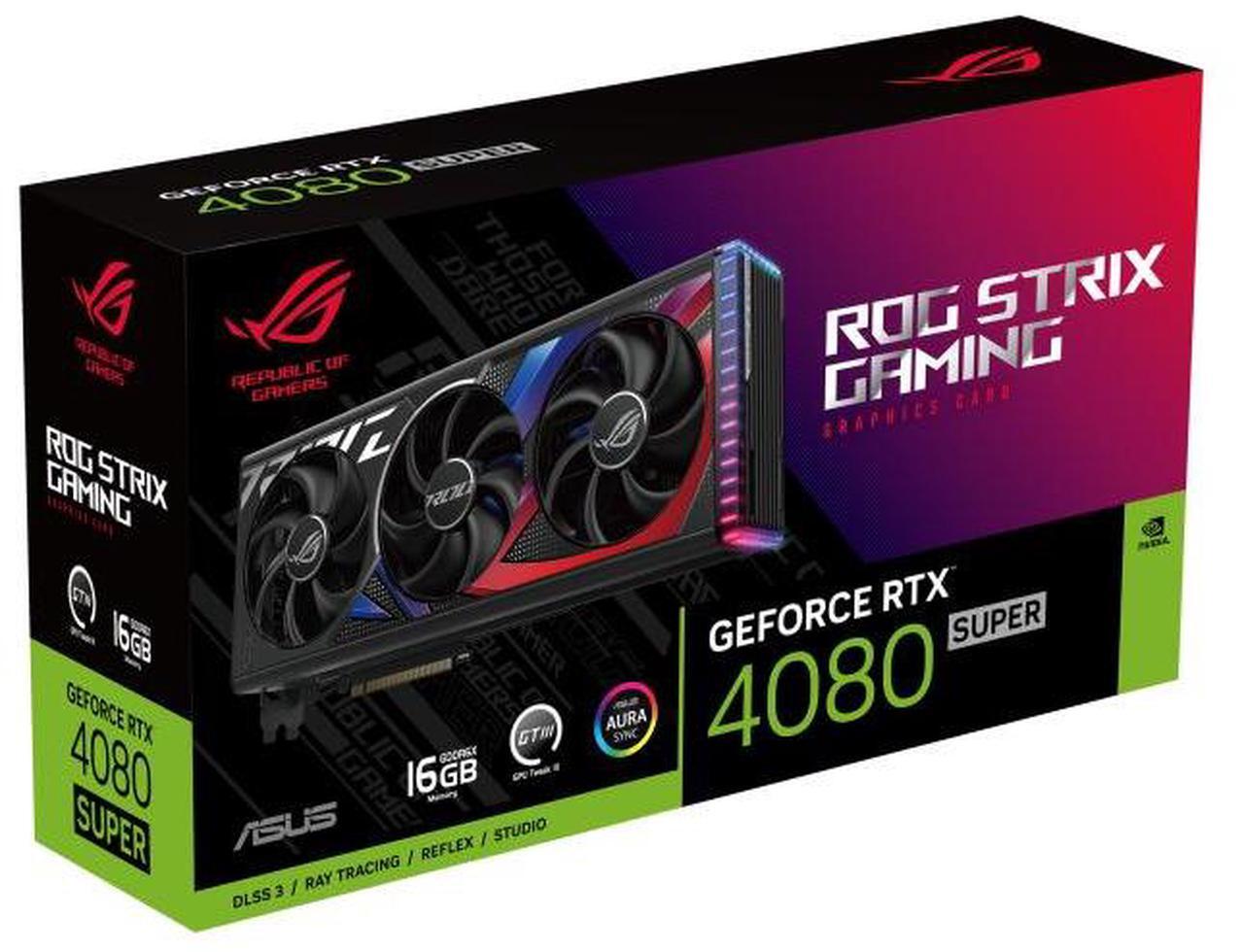 Alt view image 2 of 7 - ASUS ROG Strix GeForce RTX 4080 SUPER Black Edition Gaming Graphics Card (PCIe 4.0, 16GB GDDR6X, DLSS 3, HDMI 2.1a, DisplayPort 1.4a, Vapor Chamber, Aura Sync) ROG-STRIX-RTX4080S-16G-Black, Refurbish