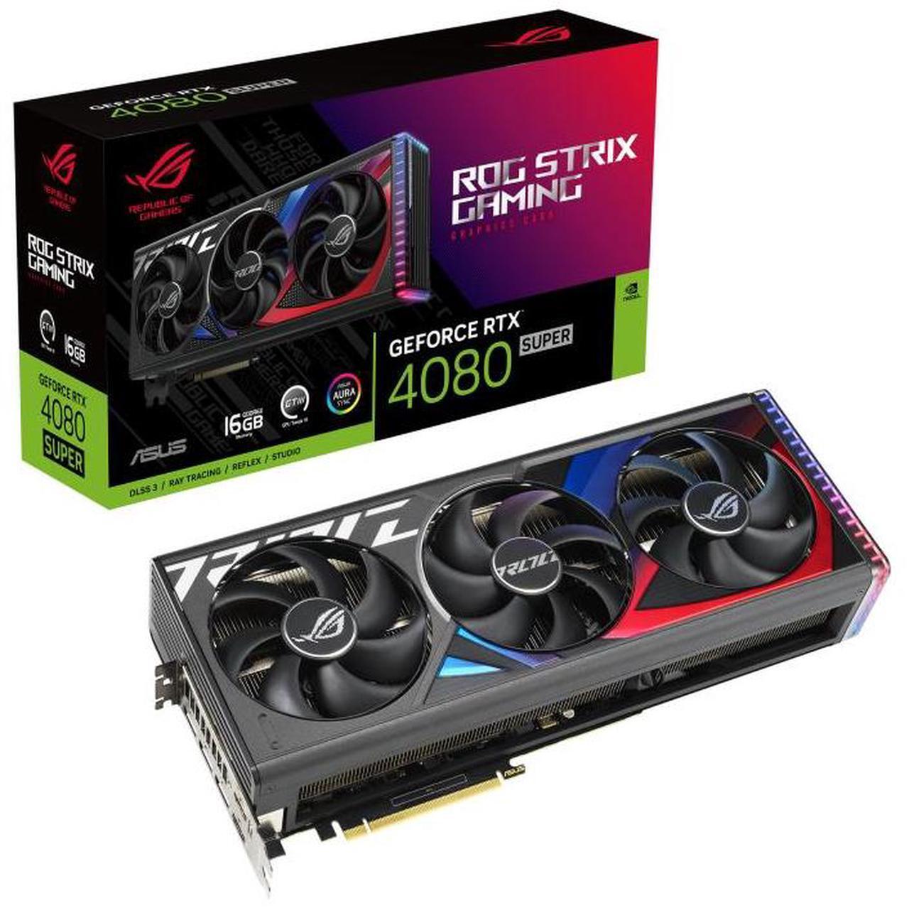 Main image of ASUS ROG Strix GeForce RTX 4080 SUPER Black Edition Gaming Graphics Card (PCIe 4.0, 16GB GDDR6X, DLSS 3, HDMI 2.1a, DisplayPort 1.4a, Vapor Chamber, Aura Sync) ROG-STRIX-RTX4080S-16G-Black, Refurbish