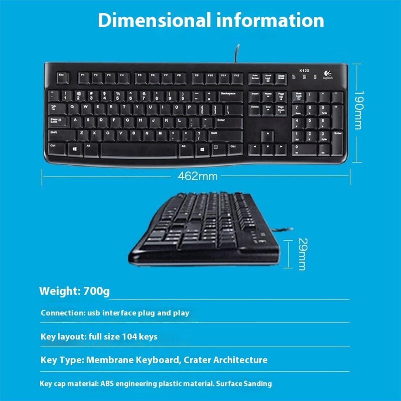 Alt view image 6 of 7 - Logitech K120 Wired Keyboard,  Office/ Laptop /Membrane Keyboard, Plug and Play USB ,10 million knocks, Status Indicator, Deep Profile,Splash-proof design, for Windows 10,11 or later,  BLACK