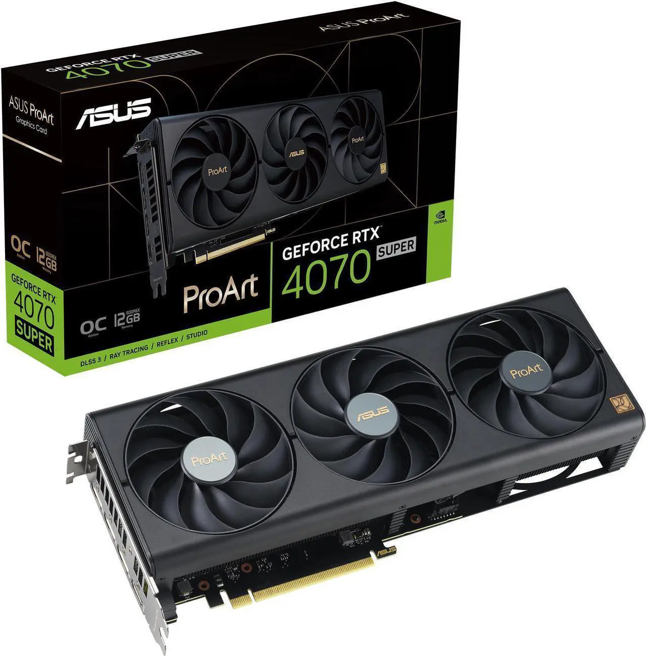 Main image of ASUS ProArt GeForce RTX 4070 SUPER OC Edition Graphics Card (PCIe 4.0, 12GB GDDR6X, DLSS 3, HDMI 2.1a, DisplayPort 1.4a) PROART-RTX4070S-O12G